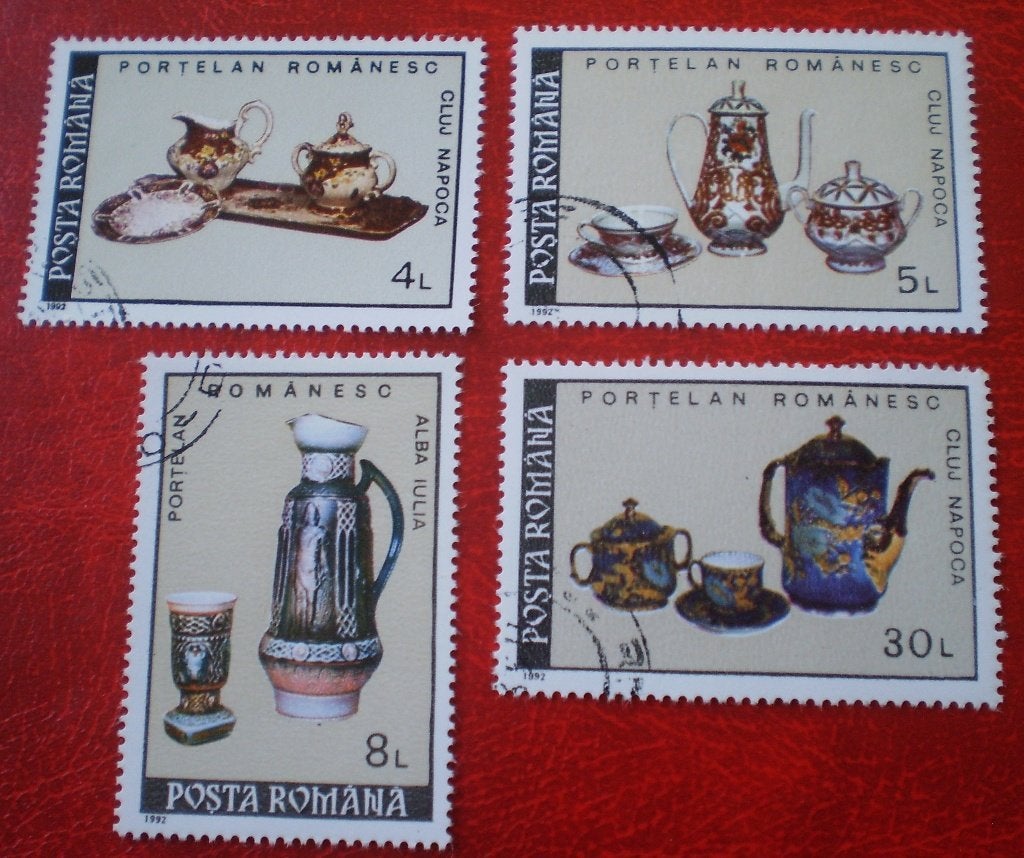 Posta Romana - 4x Servies Kunst / Antiek, Verzenden, Overige landen, Gestempeld