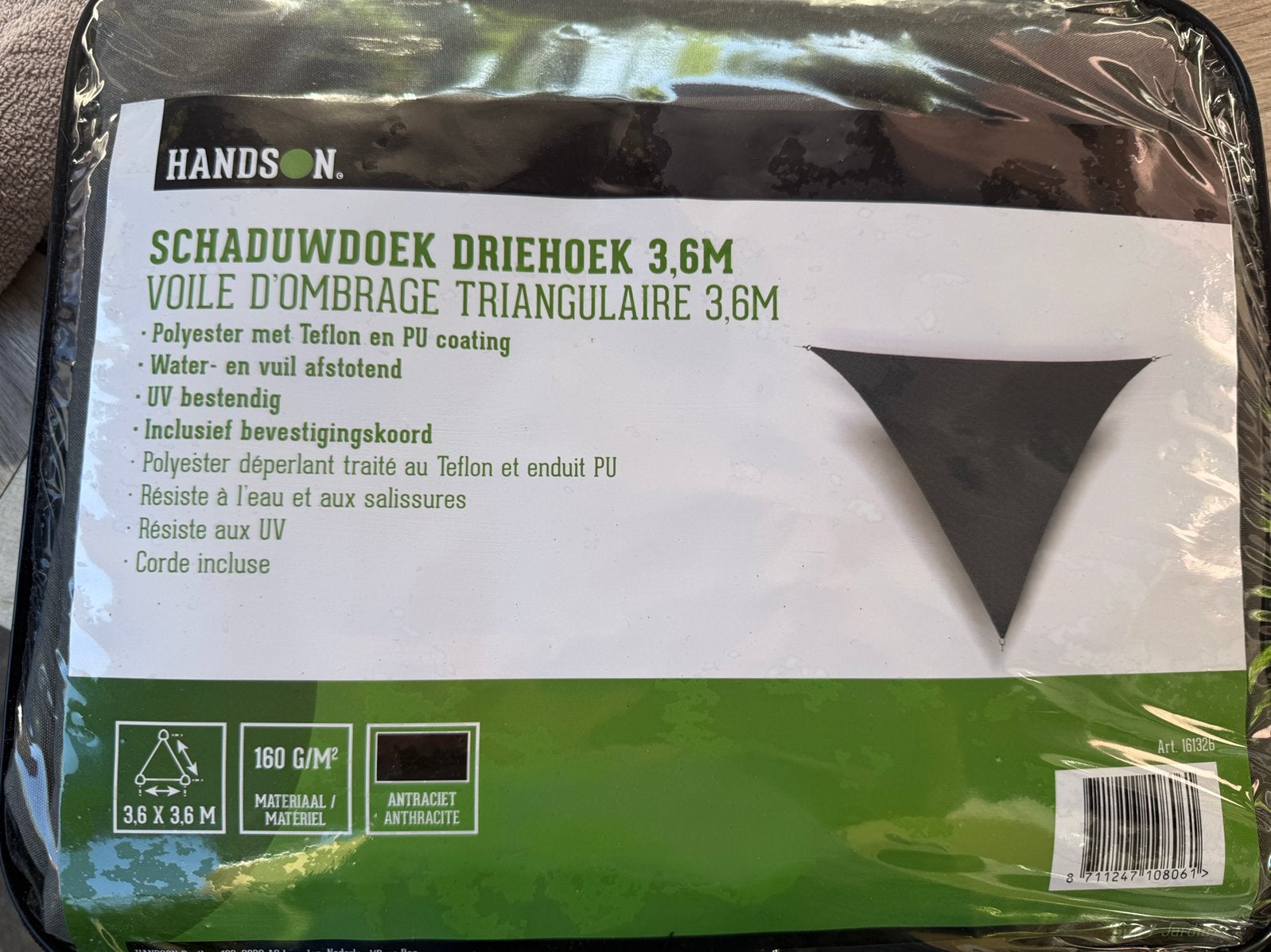 Schaduwdoek - Tarp. driehoek 3,6m Merk Handson, Ophalen of Verzenden, Nieuw