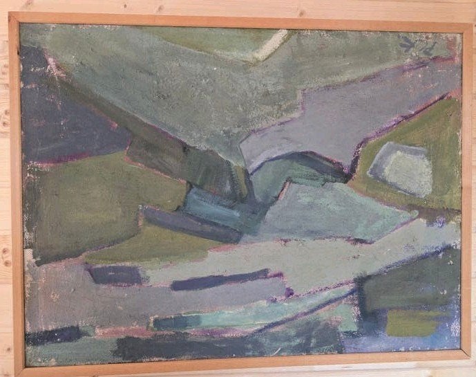 Zeer groot abstract schilderij P.C. Kuiper 75x100 cm gesigne, Ophalen of Verzenden