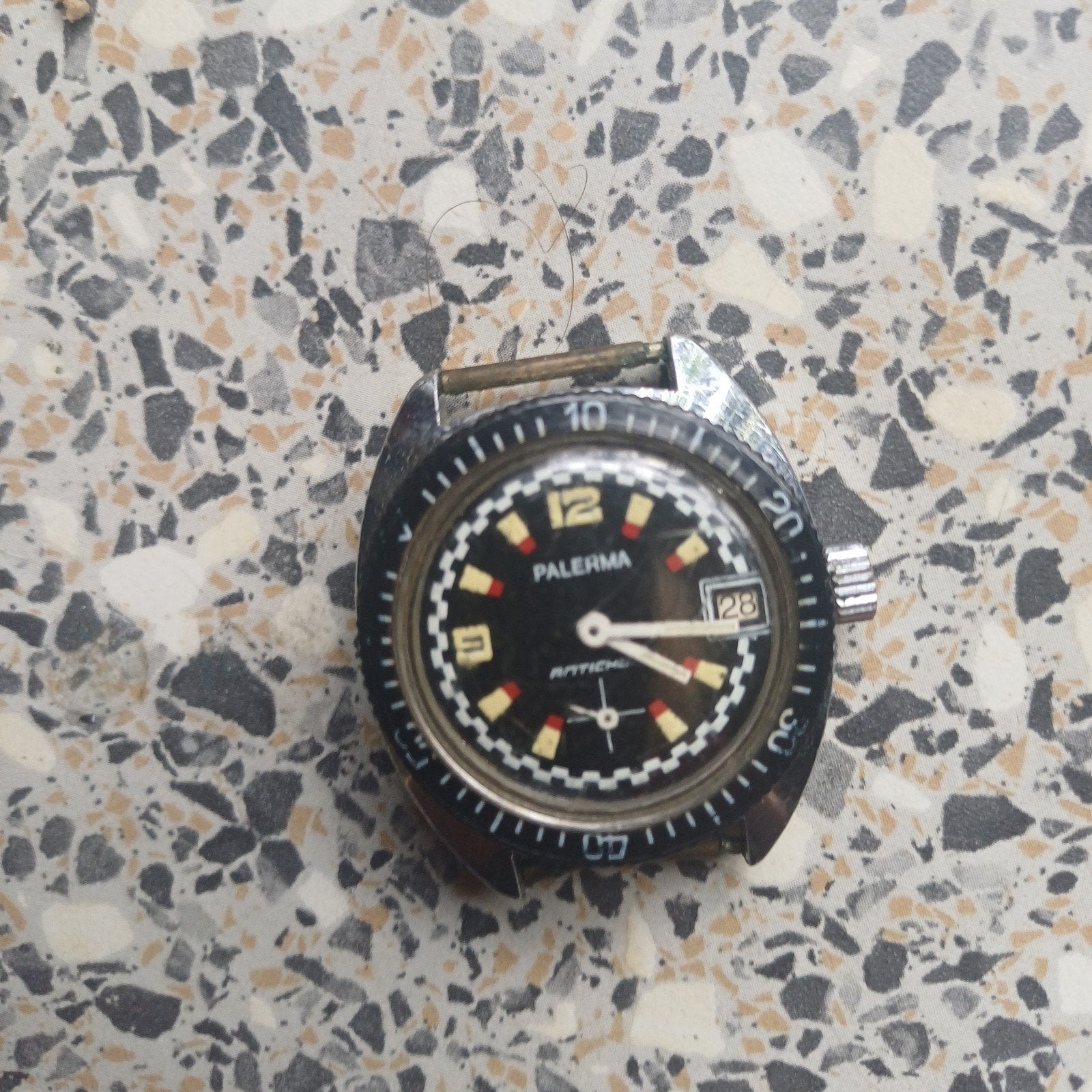 Vintage Palerma Polshorloge en Datum florerende cijfers, Ophalen of Verzenden