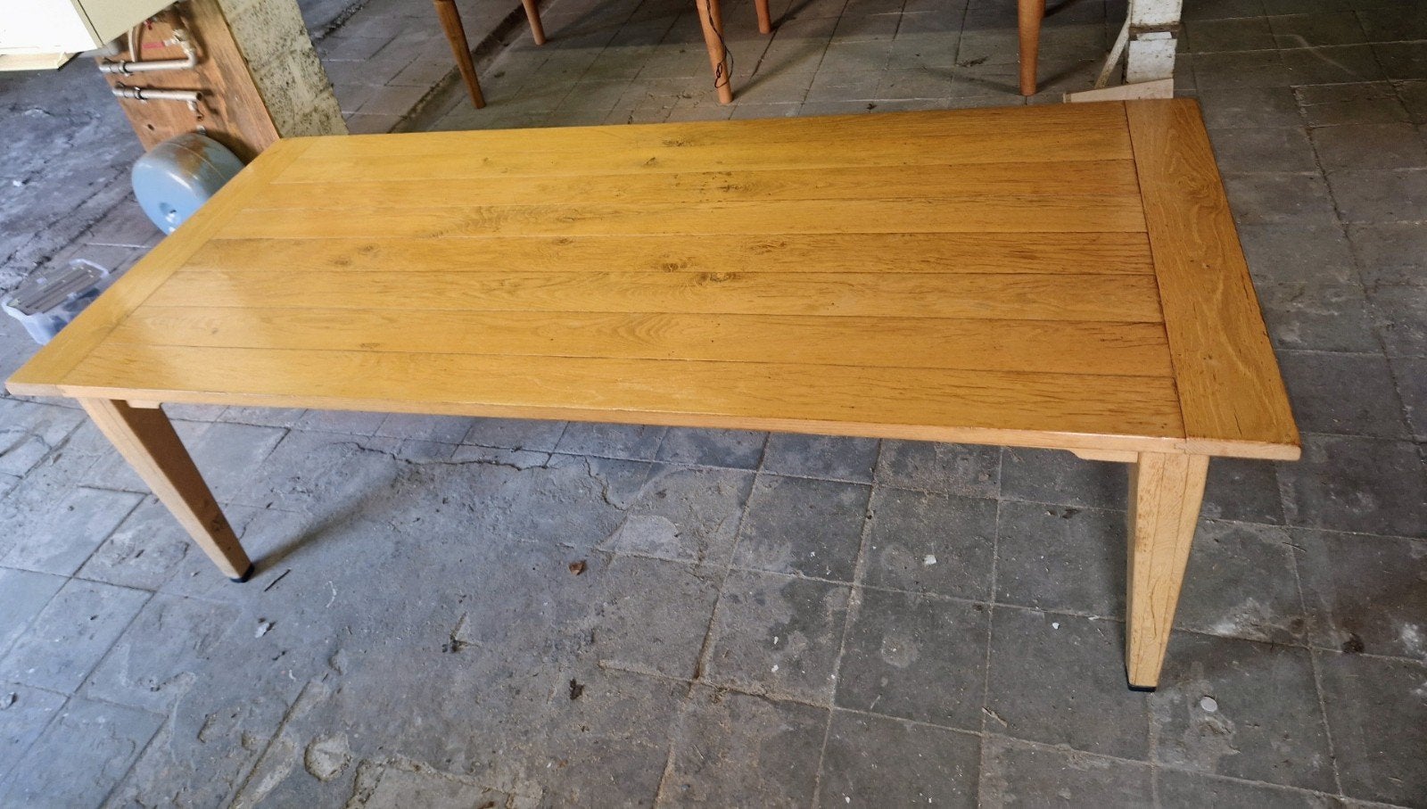 Franse eiken kloostertafel boerentafel, Ophalen, Eikenhout, 200 cm of meer, 50 tot 100 cm