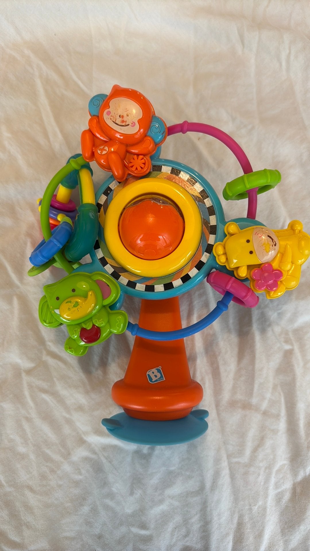 Vrolijke baby rammelaar met zuignap en dieren, Ophalen of Verzenden, Gebruikt, Rammelaar, Met geluid