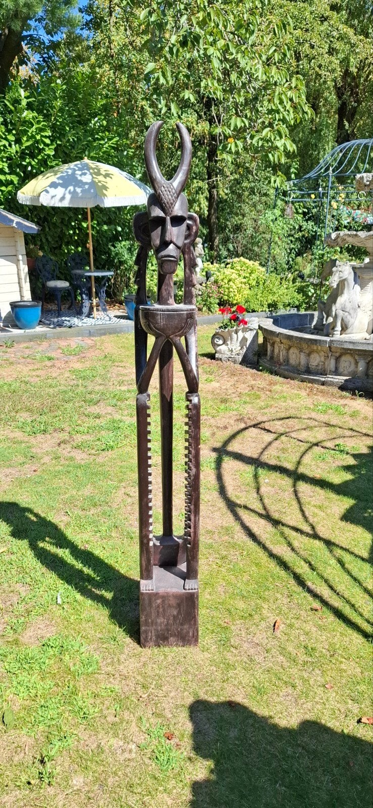 Groot Afrikaans houten beeld - 150 cm, Bruin, Afrika, Handgemaakt, Beeld