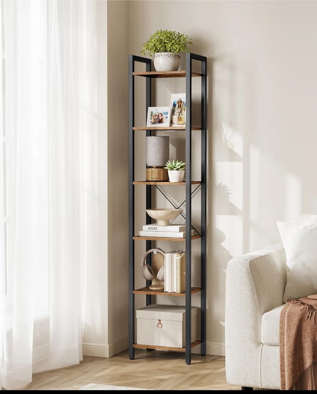 Vasagle stellingkast 6 Planken - Vintage Bruin, Met plank(en), Minder dan 50 cm, Industrieel, Modern, Vintage, Nieuw