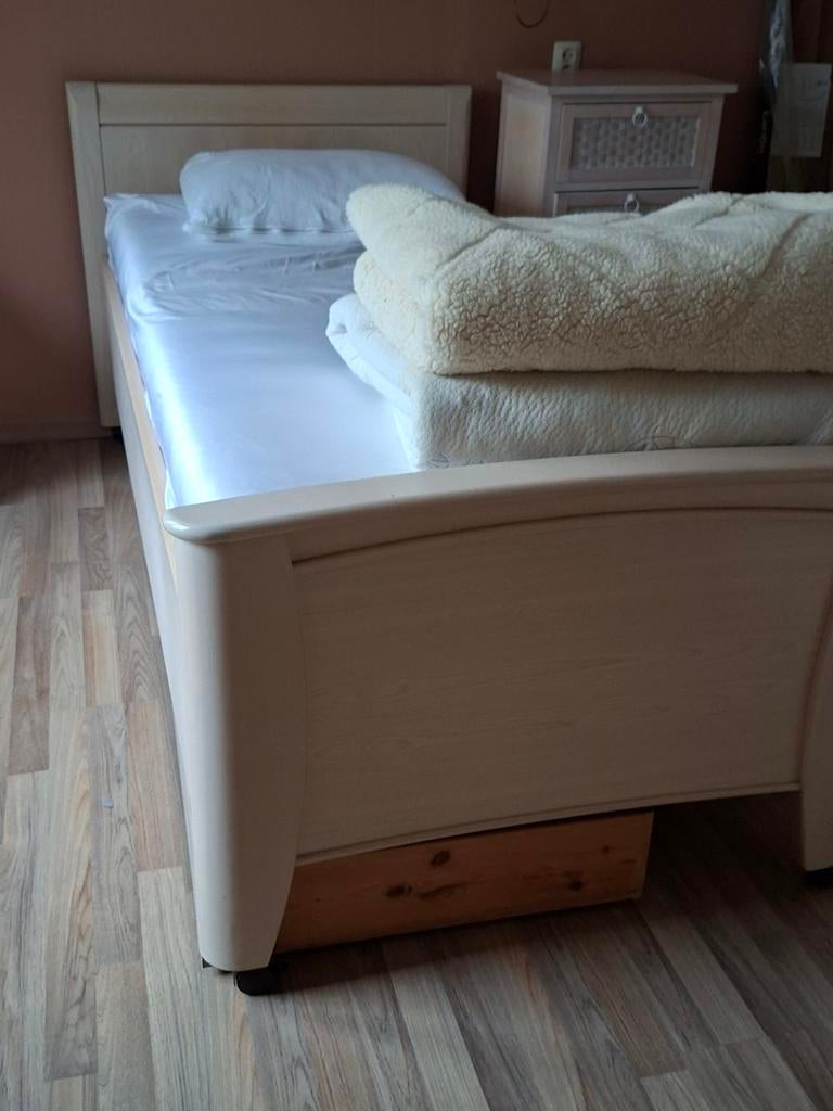 Eenpersoonsbed 90x200 met Auping spiraal en lades, Ophalen, 90 cm, Eenpersoons, Beige