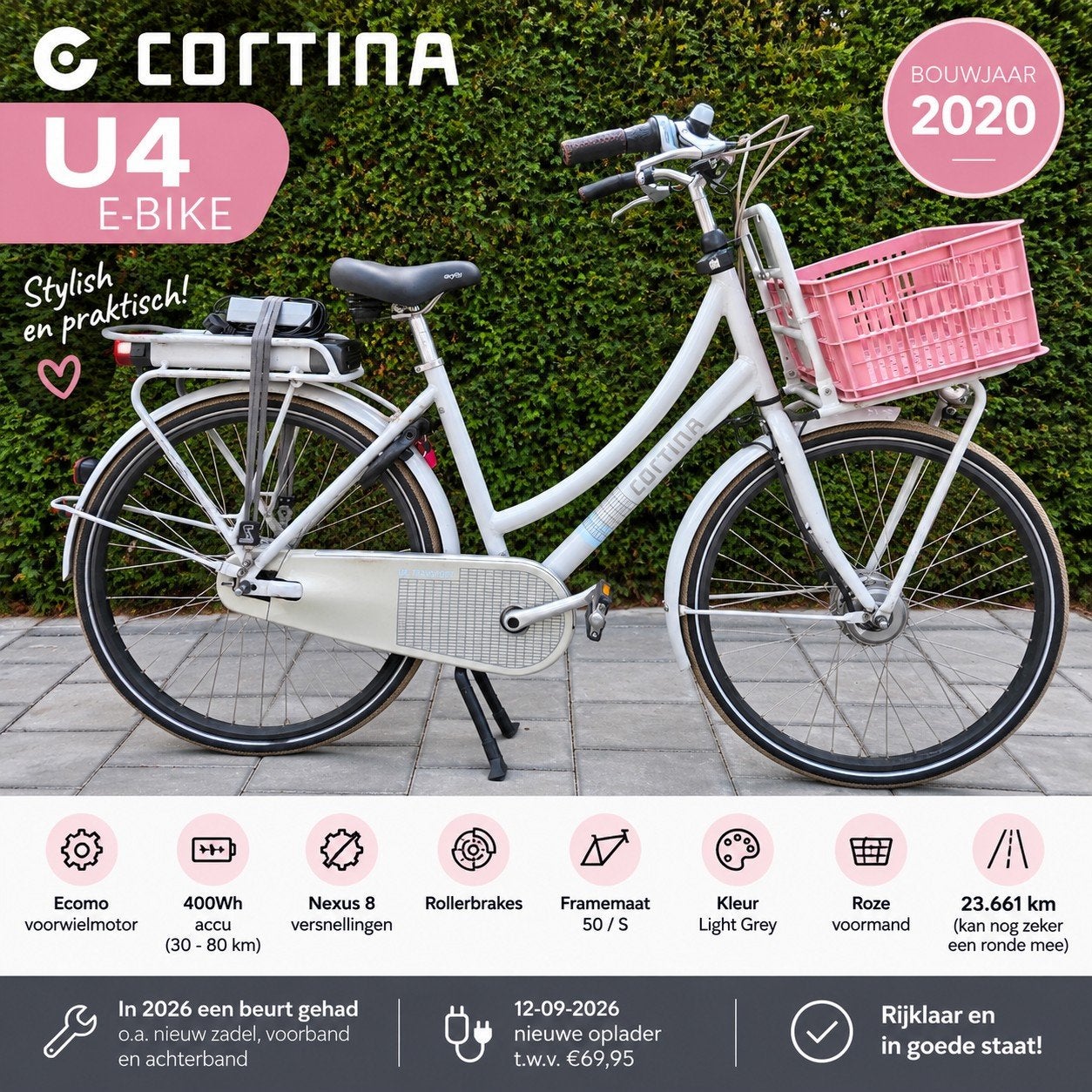 E-BIKE Cortina U4 Ecomo TOPSTAAT 400WH 50CM Nexus 8, Ophalen of Verzenden, Zo goed als nieuw, Overige merken, Versnellingen