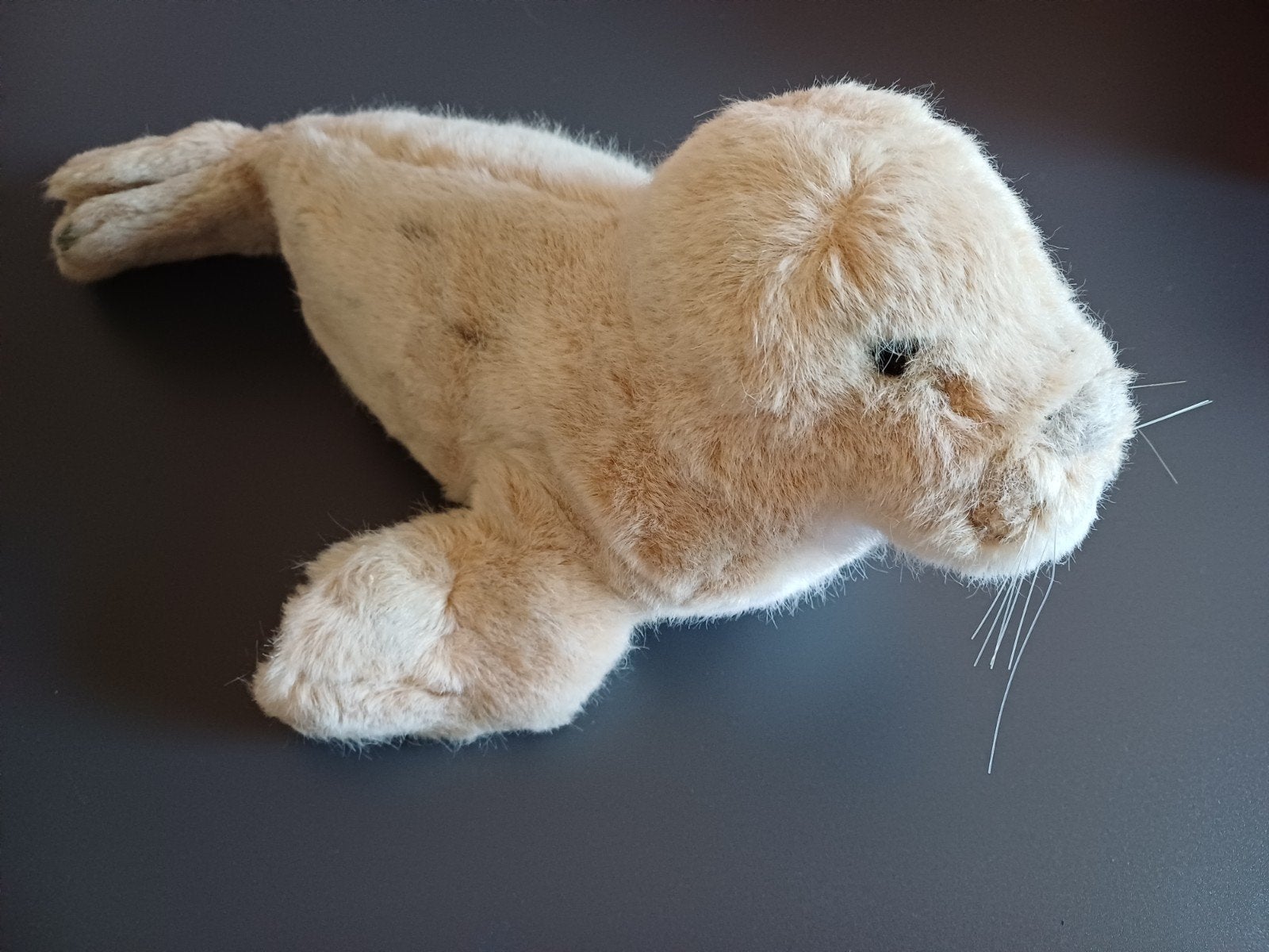 Antiek zeehondje van Steiff met knopje en vaantje
Lengte 40c, Ophalen of Verzenden