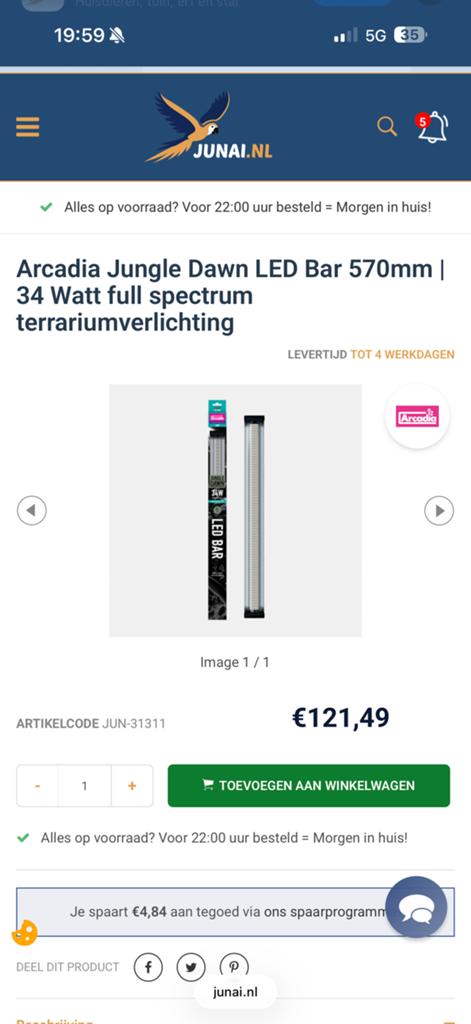 Arcadia Jungle Dawn LED Bar 570mm | 34 Watt full spectrum, Ophalen of Verzenden, Zo goed als nieuw