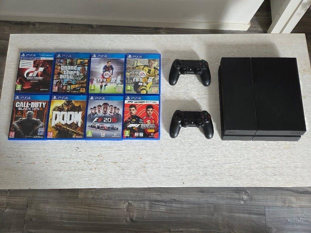 PlayStation 4 met 2 controllers en 8 games, Met 2 controllers, Ophalen of Verzenden, Original, Met games