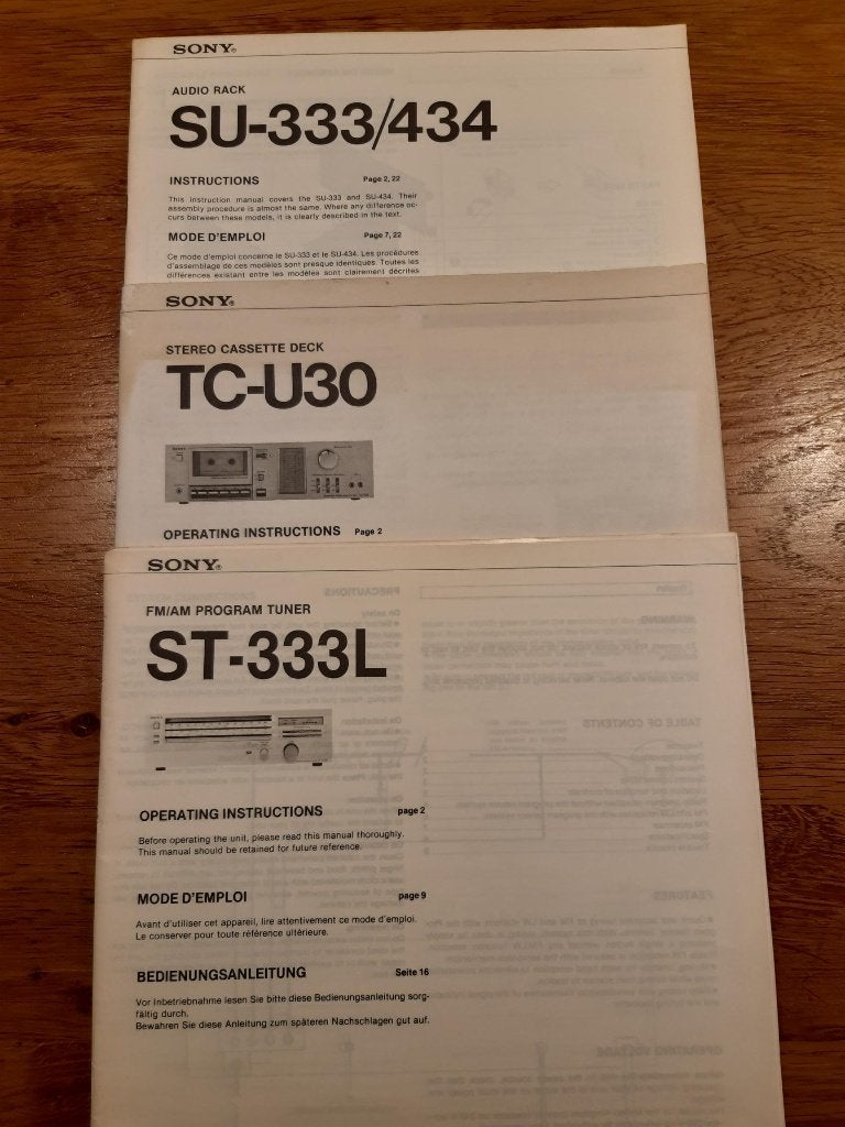 Sony 3 originele Handleidingen ST-333L-TC-U30 en SU-333/434, Ophalen of Verzenden, Zo goed als nieuw, Minder dan 2 meter, Overige kabels
