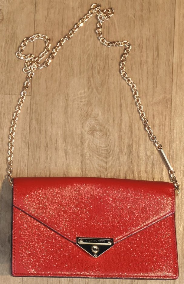 Michael Kors Grace Leather Envelope Clutch handtas (Rood), Ophalen of Verzenden, Zo goed als nieuw, Rood, Handtas