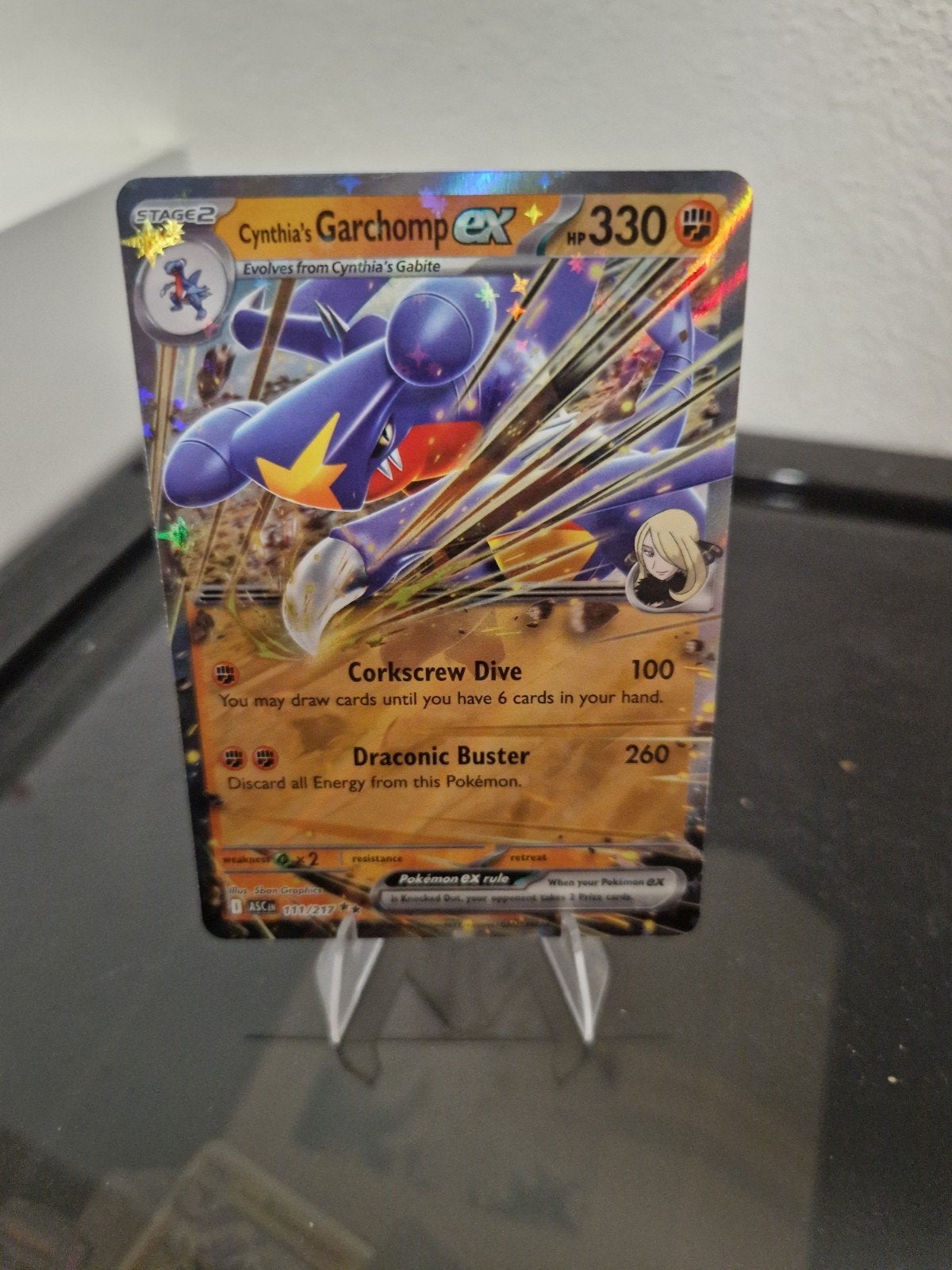 Cynthia's Garchomp ex 111/217, Ophalen of Verzenden, Zo goed als nieuw, Losse kaart, Foil
