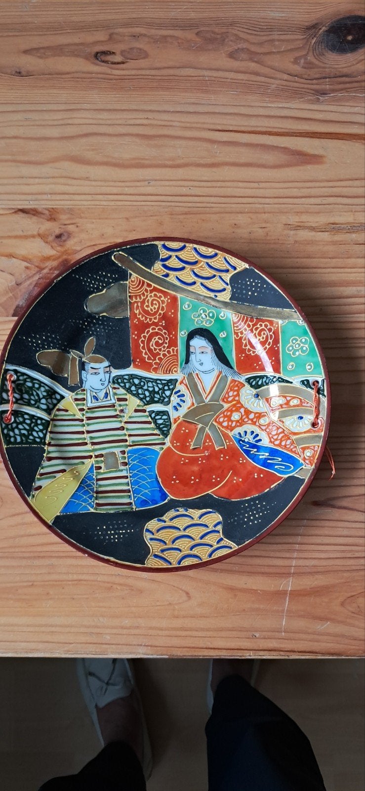 Decoratieve Japanse wandplaat met traditionele figuren, Ophalen of Verzenden