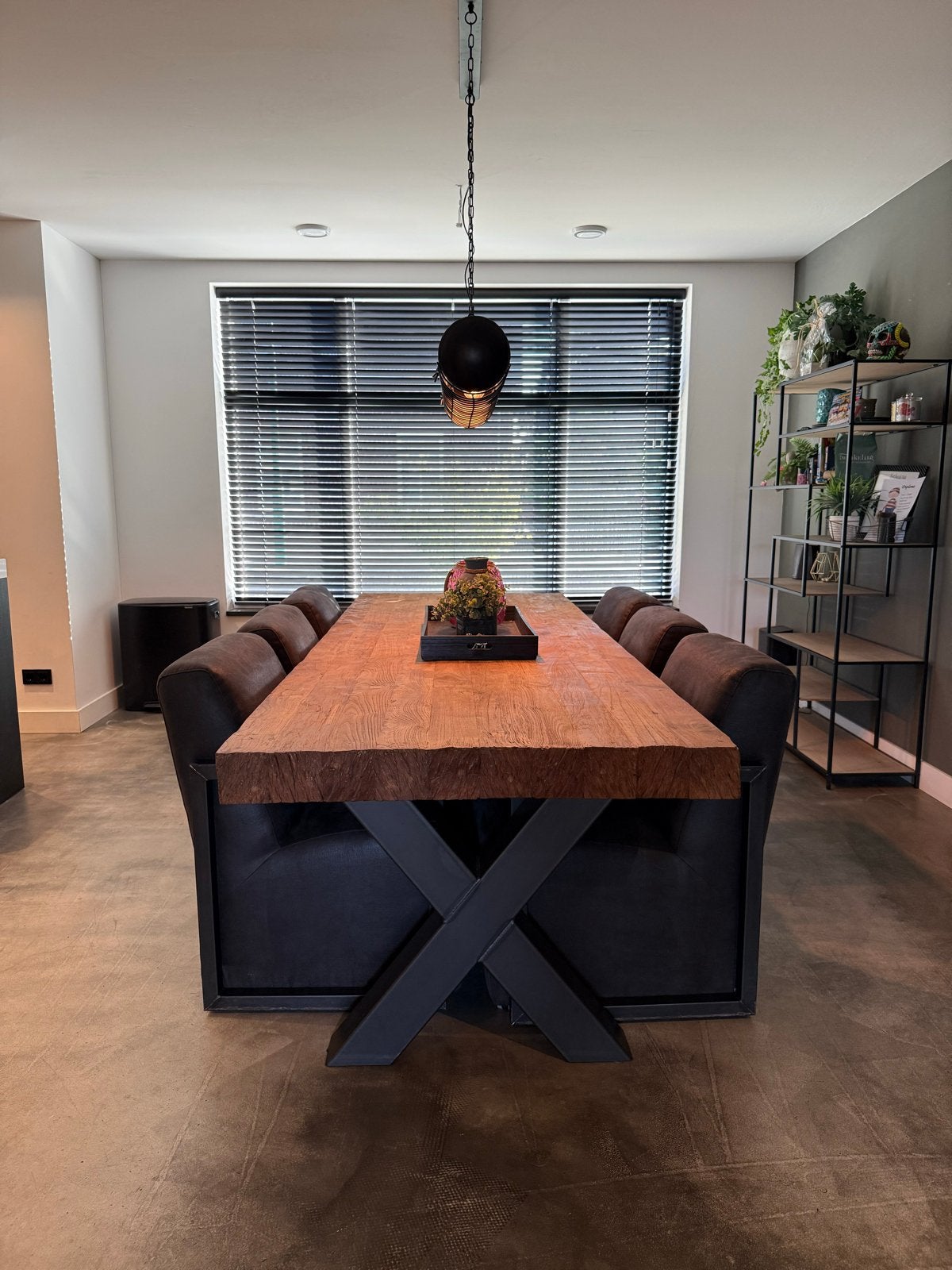 Robuuste eettafel eethoek 275x100x80  -6 stoelen op wieltjes, Ophalen, Gebruikt, Bruin, Vijf, Zes of meer stoelen
