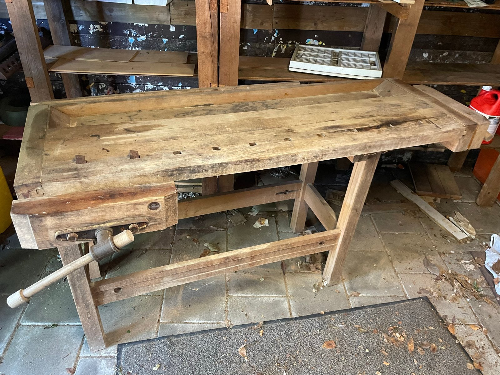 Nooitgedagt beuken werkbank met bankschroef - Nooitgedacht, Ophalen, Gebruikt, 170 cm of meer, Bankschroef