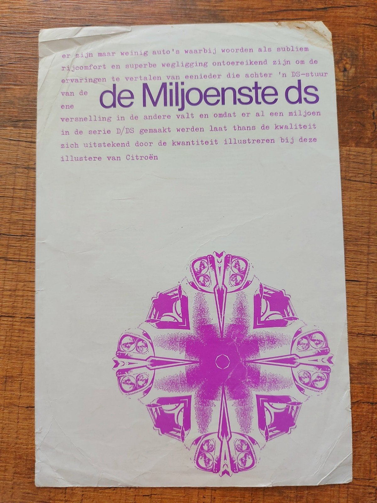 bijzondere Citroën DS folder sheet 'de miljoenste ds', Ophalen of Verzenden, Zo goed als nieuw, Citroën