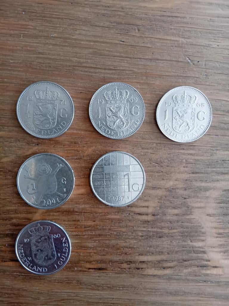 6x 1 Gulden Munten 1968-2001, Postzegels en Munten, Munten | Nederland, Losse munt, 1 gulden, Koningin Juliana, Zilver, Ophalen of Verzenden