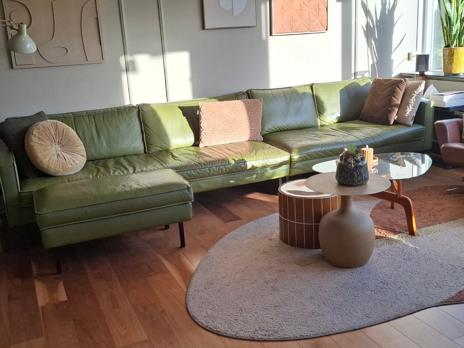 leren bank + hocker slimm loods 5, Ophalen, Zo goed als nieuw