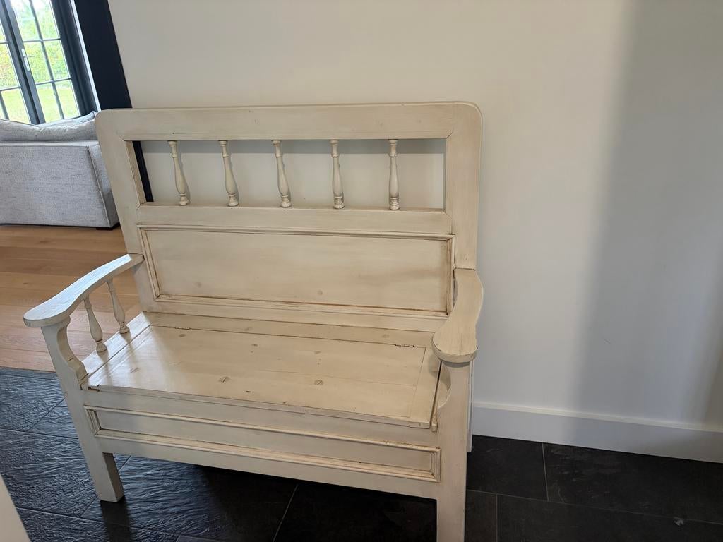 Vintage houten bankje met opbergruimte - Crèmewit, Ophalen