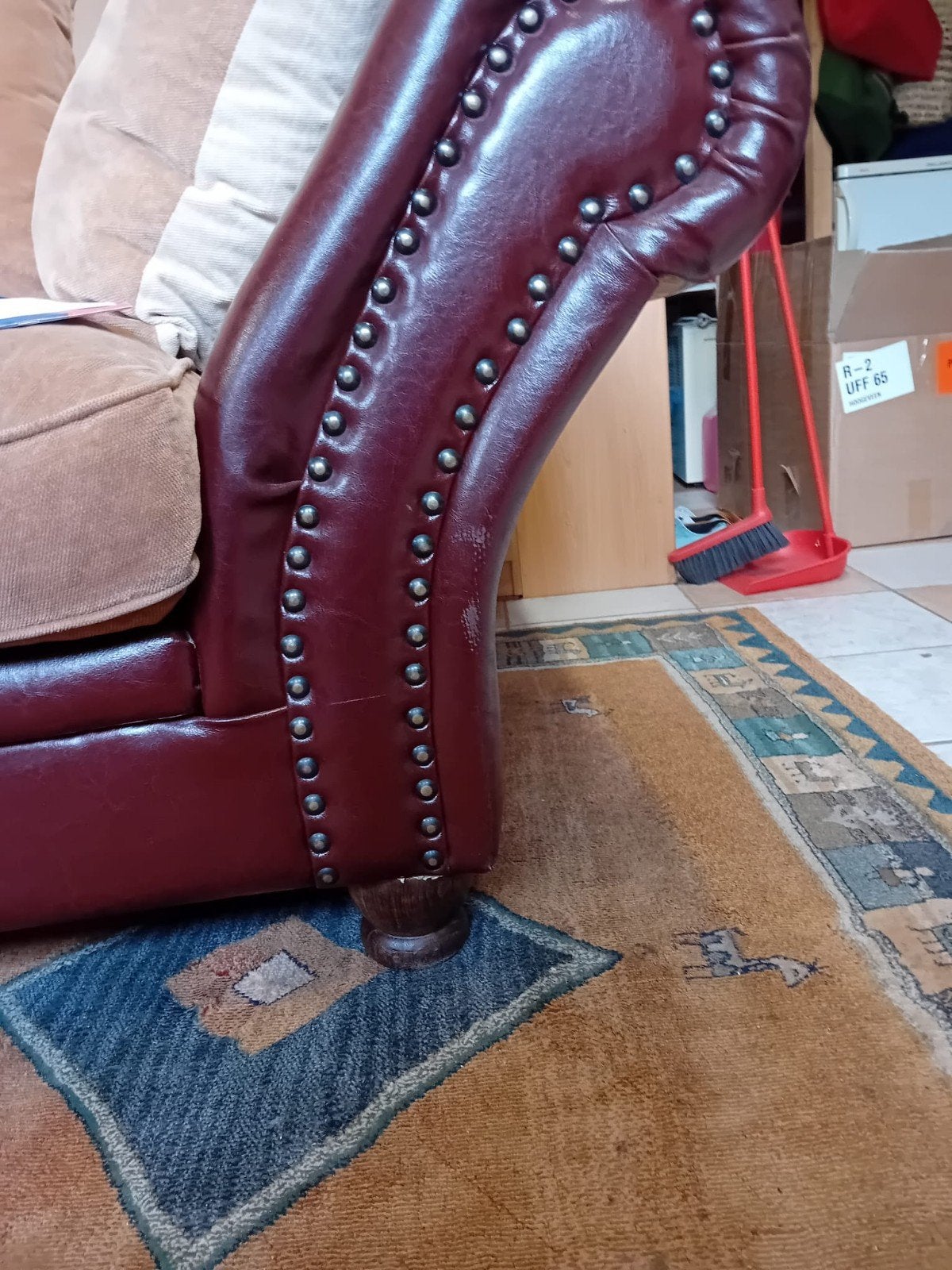 Lounge bank leder met stof ., Ophalen, Gebruikt, Leer