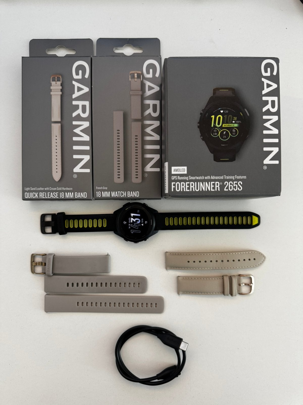 Garmin Forerunner 265S zwart met 2 extra bandjes, Sieraden, Tassen en Uiterlijk, Sporthorloges, Zwart, Ophalen of Verzenden, Zo goed als nieuw