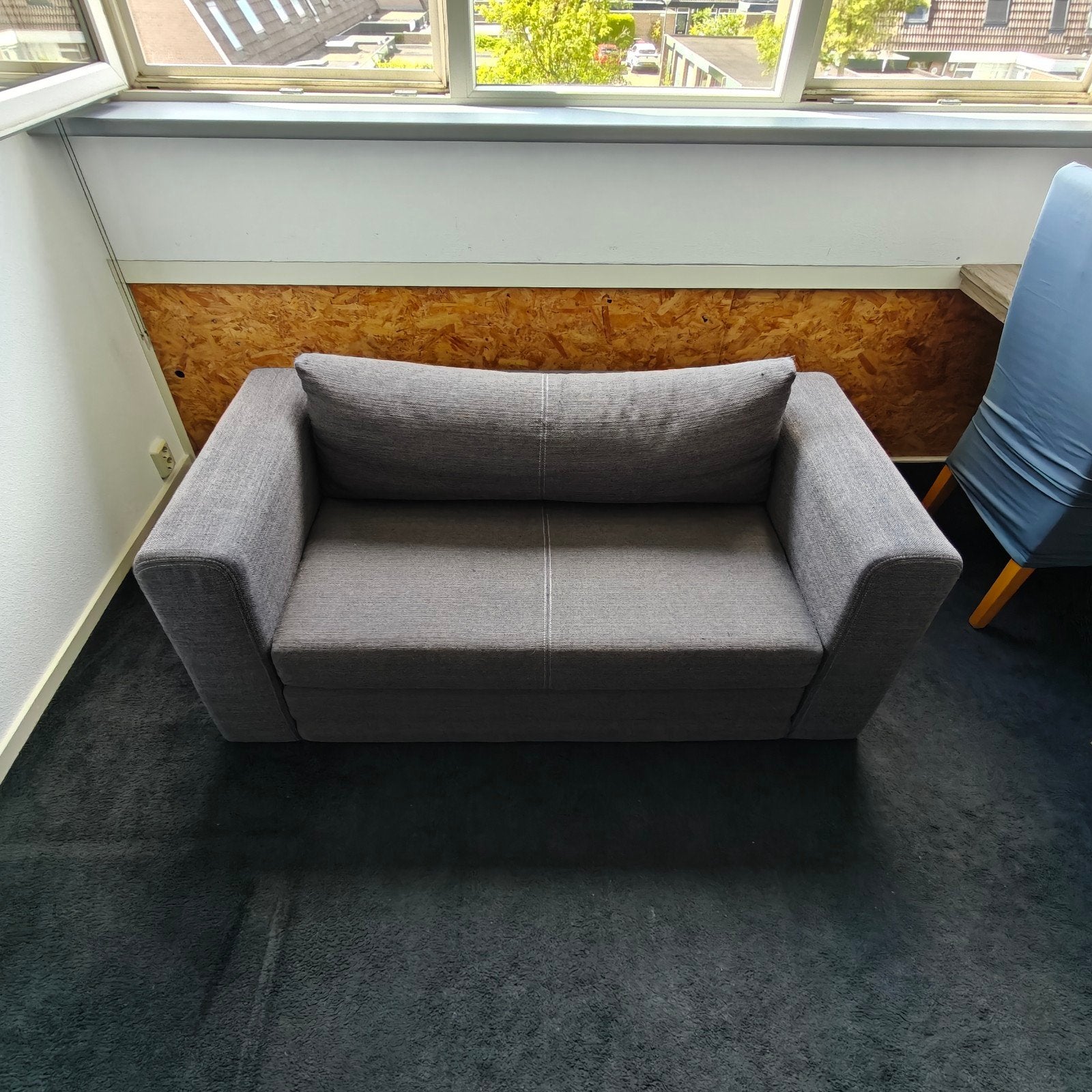 Slaapbank Grijs, Ophalen, Gebruikt, Tweepersoons, 140 cm