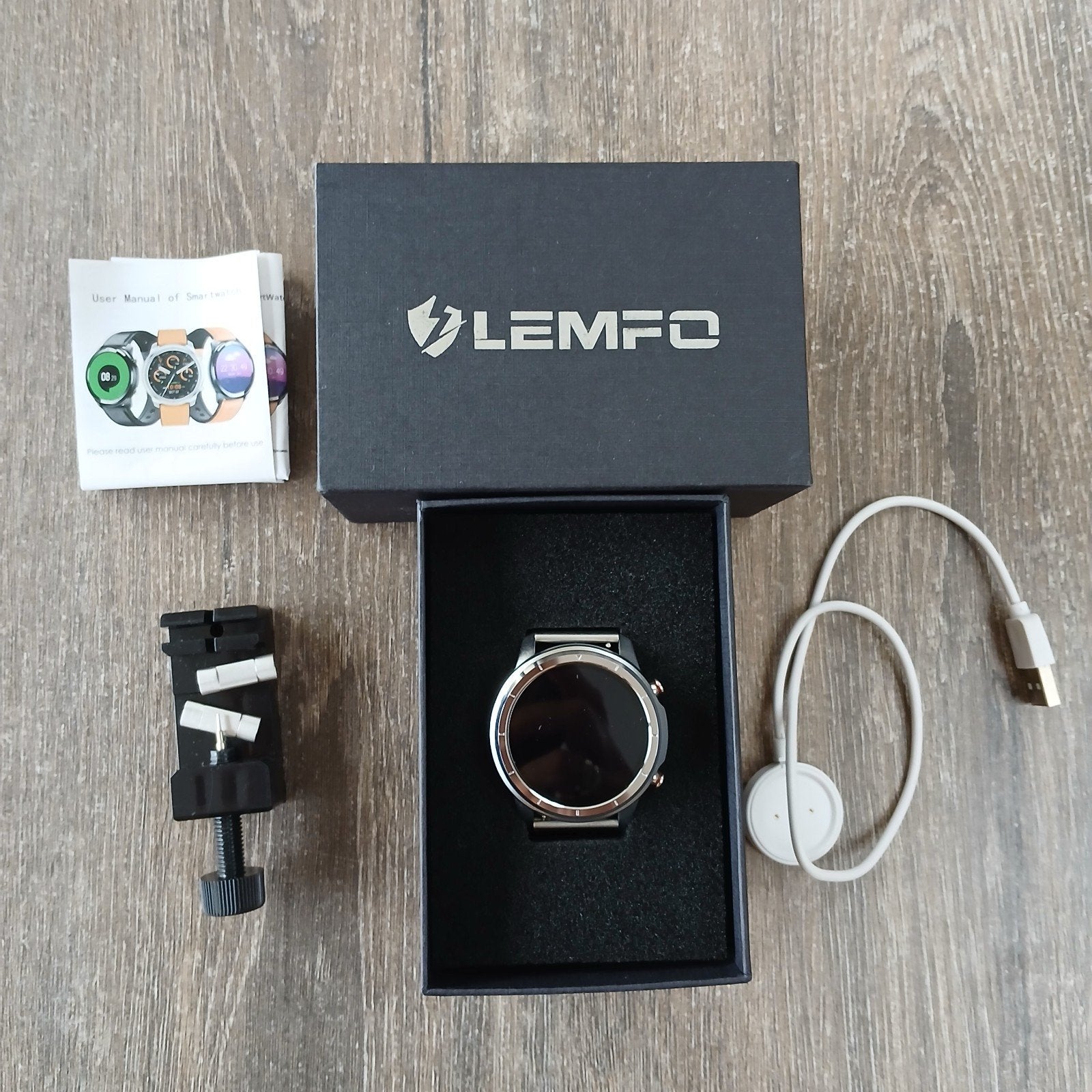 LEMFO Smartwatch - Zilverkleurig met metalen band, Calorieverbanding, LEMFO, Ophalen of Verzenden, Zo goed als nieuw