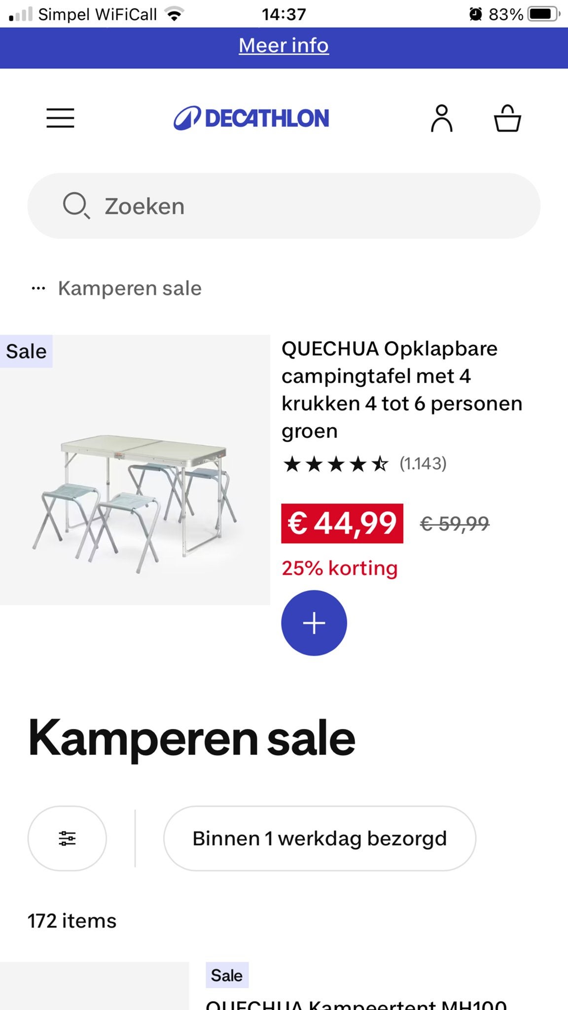 QUECHUA Opklapbare Campingtafel met 4 Krukken, Caravans en Kamperen, Kampeermeubelen, Ophalen of Verzenden, Zo goed als nieuw