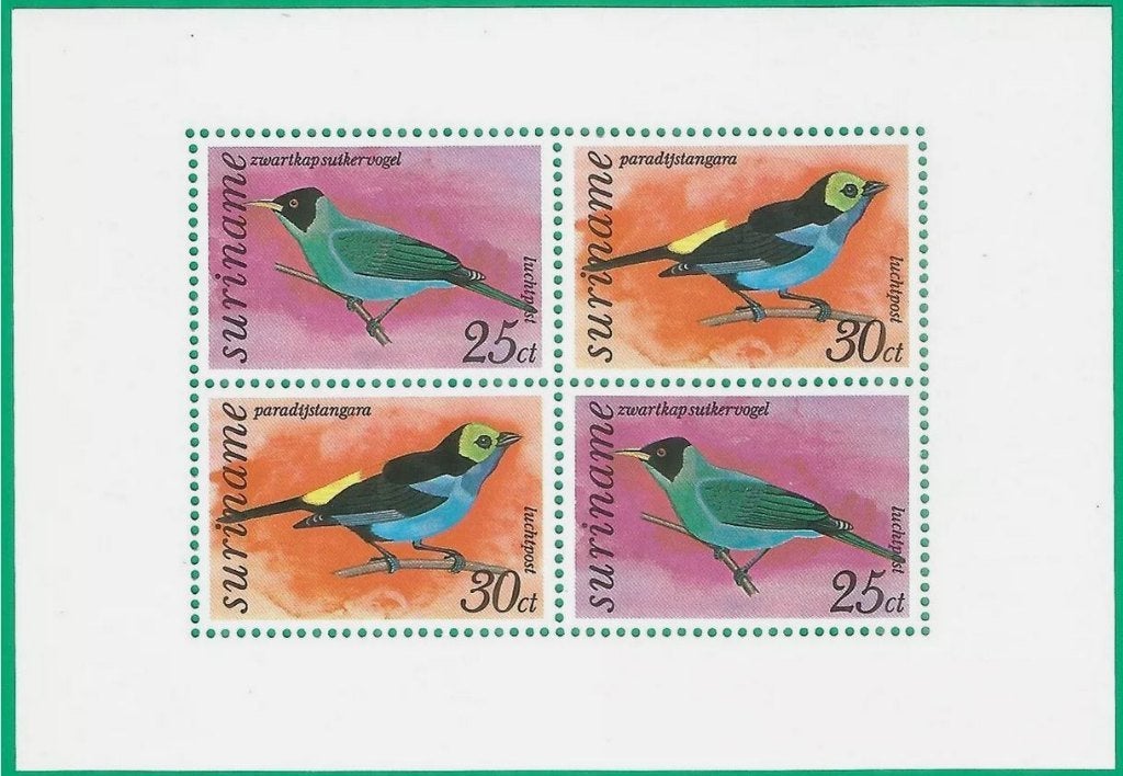 Suriname 1977 Vogel zwartkop suikervogel paradijstangara ve, Verzenden, Postfris