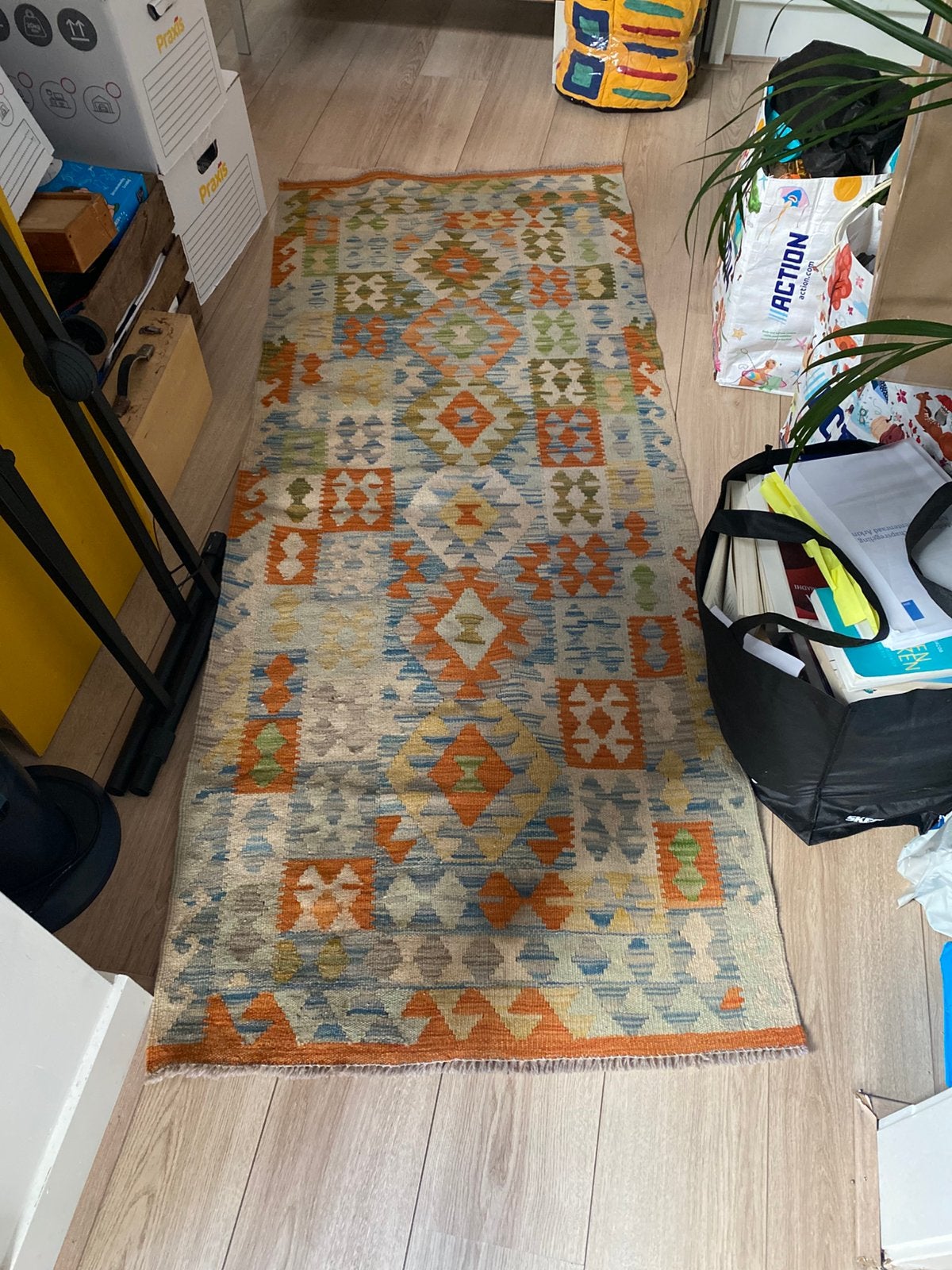 Fijne Traditionele Kelim Tapijt - 197x80cm, Oranje, Zo goed als nieuw, 150 tot 200 cm, Rechthoekig