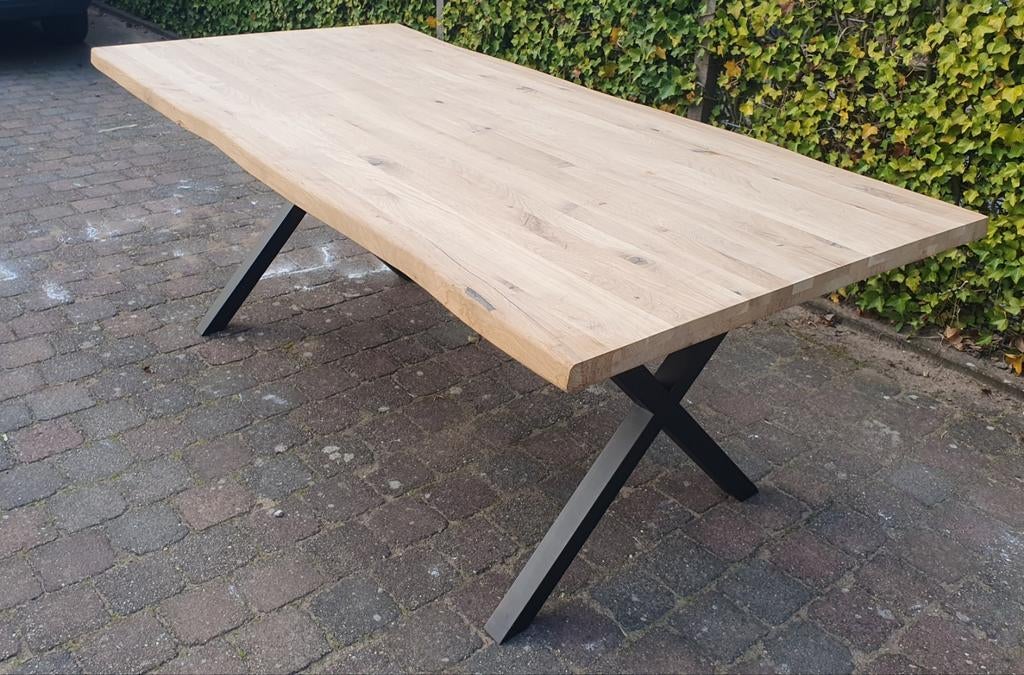 Eiken tafelblad met boomstam zijkant 2,00x1,00m1, Eikenhout, Rechthoekig, Nieuw, 200 cm of meer