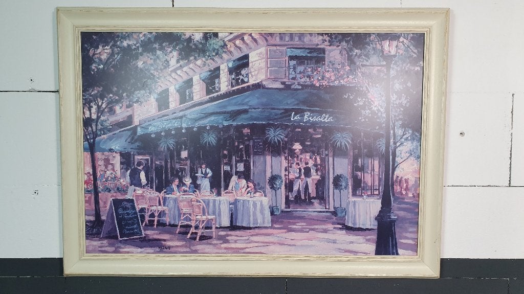 Groot brocante print schilderij Roy Aris, La Bisalta. S30, Huis en Inrichting, Tweedehands verkoop, Tweedehands verkoop, Gebruikt