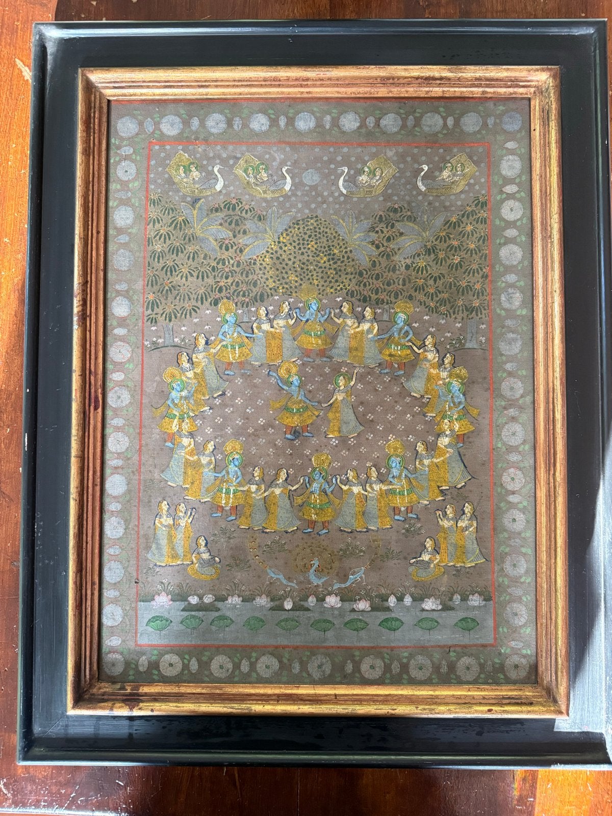 Antieke Pichwai Schilderij - Dansende Krishna en Gopi's, Ophalen, India, Meerkleurig, Geschilderd