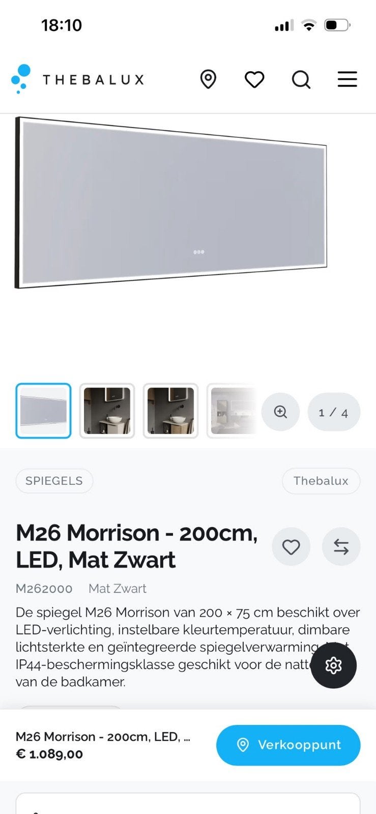 Badkamer spiegel200x75cm, Ophalen, Nieuw, Rechthoekig, 125 cm of meer