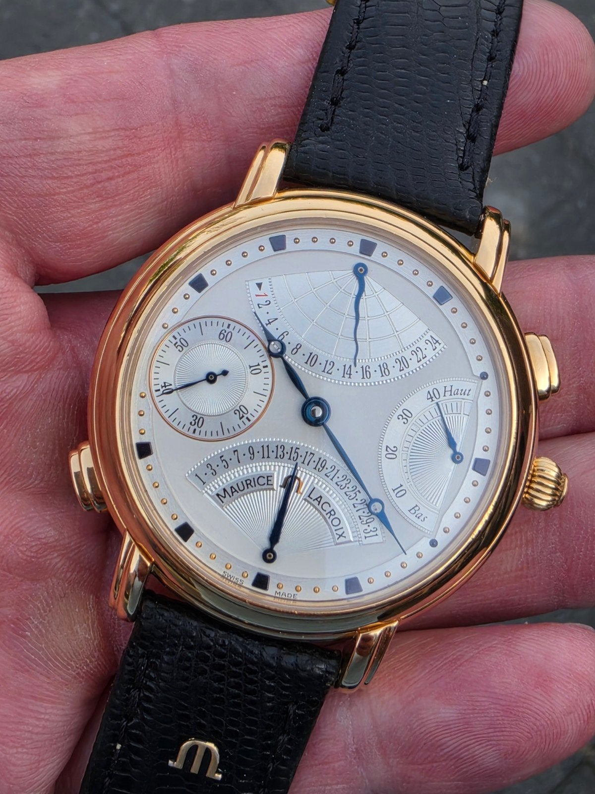 18krt rosegouden maurice lacroix Masterpiece Double Retrogad, Ophalen of Verzenden, Zo goed als nieuw, Omega