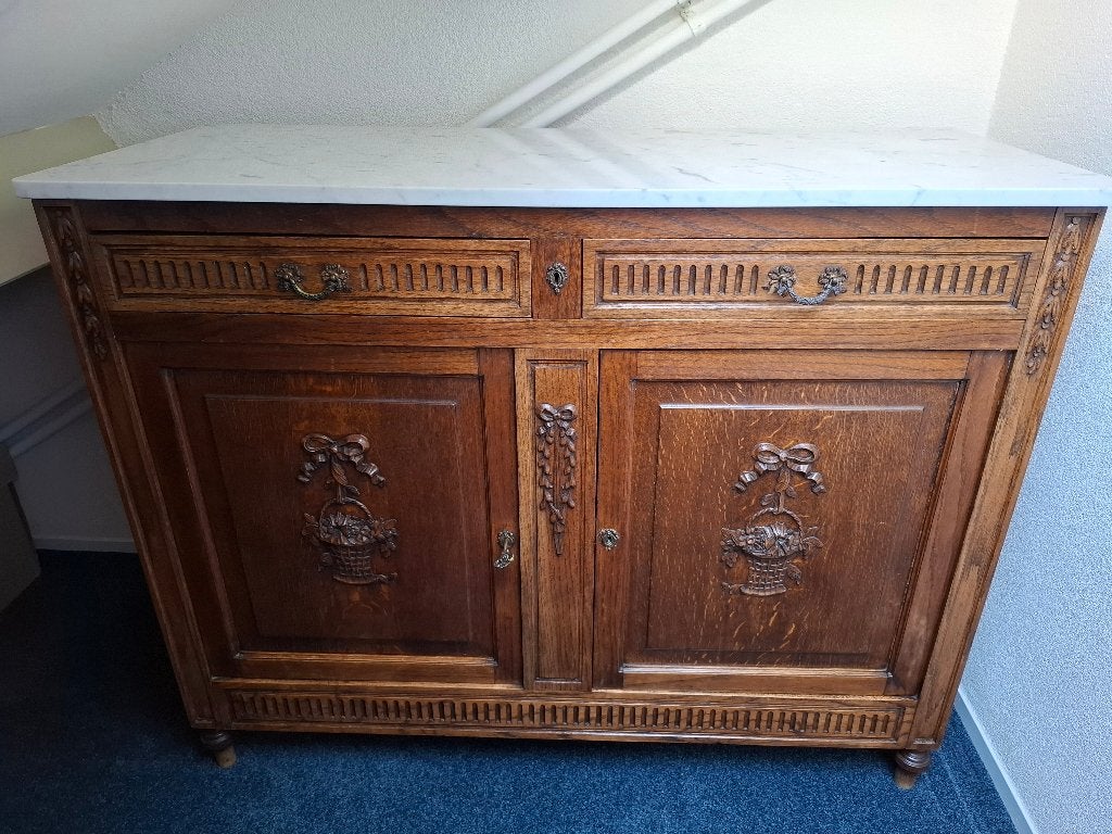 Brocante dressoir met gaaf marmeren blad, Huis en Inrichting, Ophalen, Gebruikt, 25 tot 50 cm, 100 tot 150 cm