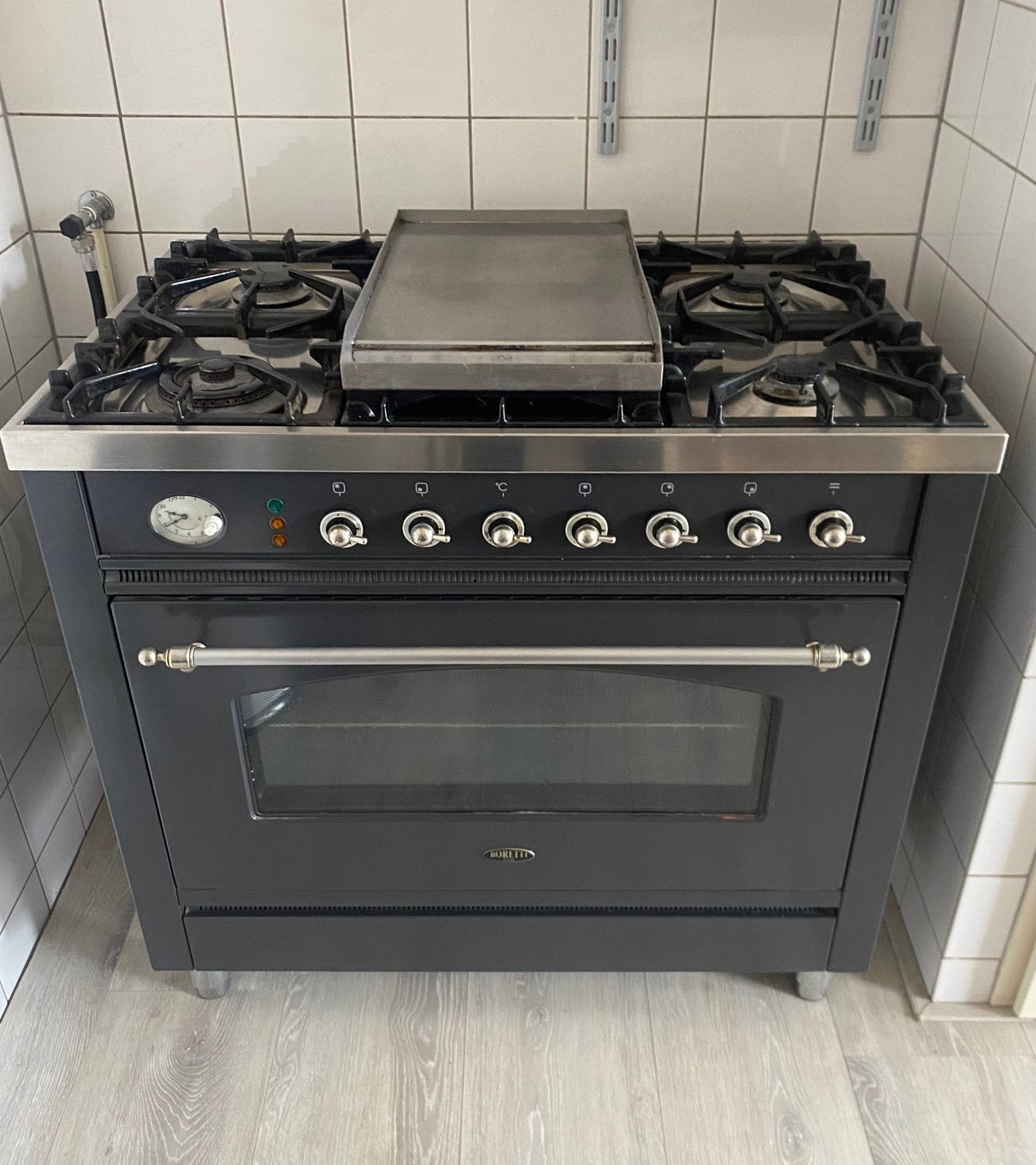 Boretti Ilve gasfornuis zwart met grill, Ophalen, Gebruikt, 60 cm of meer, Grill