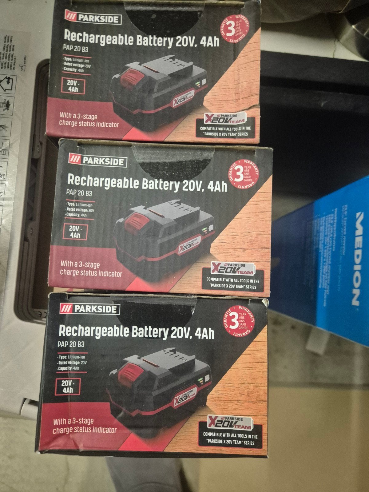 3xParkside Oplaadbare Accu 20V, 4Ah - Nieuw in doos, Ophalen of Verzenden, Nieuw