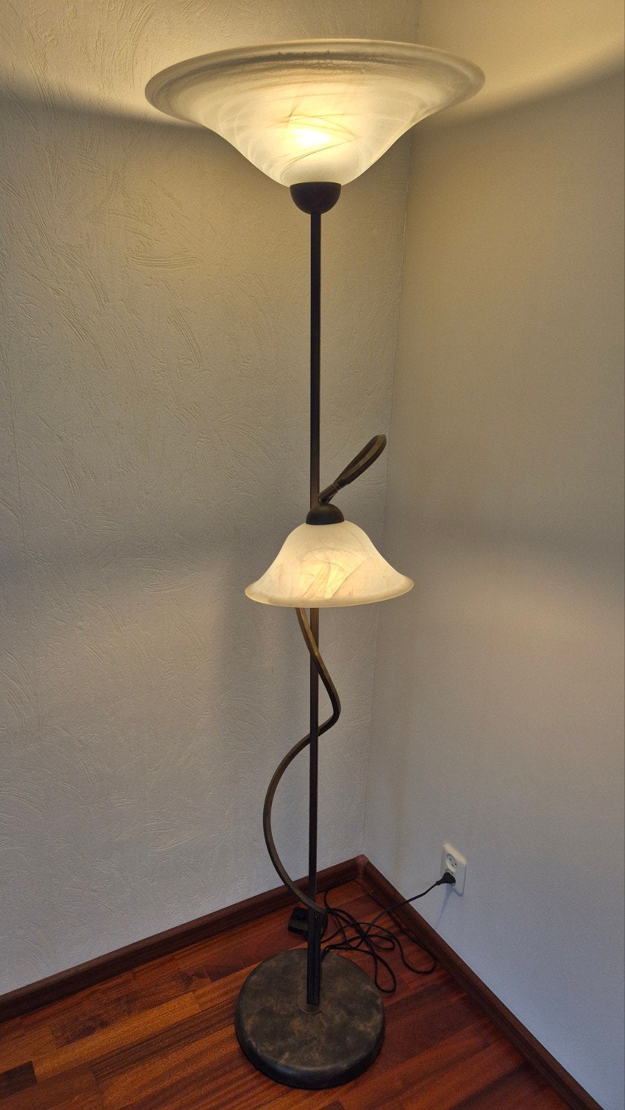 Stijlvolle vloerlamp met leeslamp - Brons/Glas, Ophalen of Verzenden, Gebruikt, Glas, 150 tot 200 cm