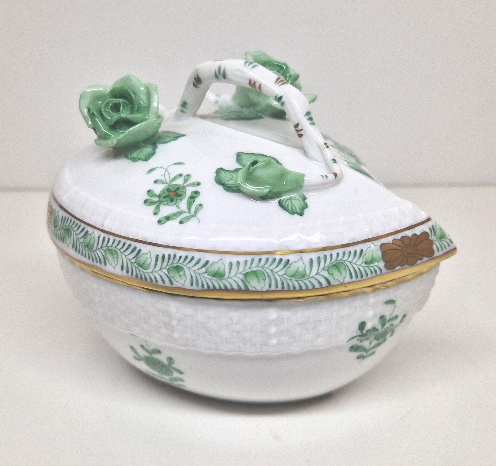 Herend bladvormig dekseldoos Apponyi Vert decor, Hongarije., Ophalen