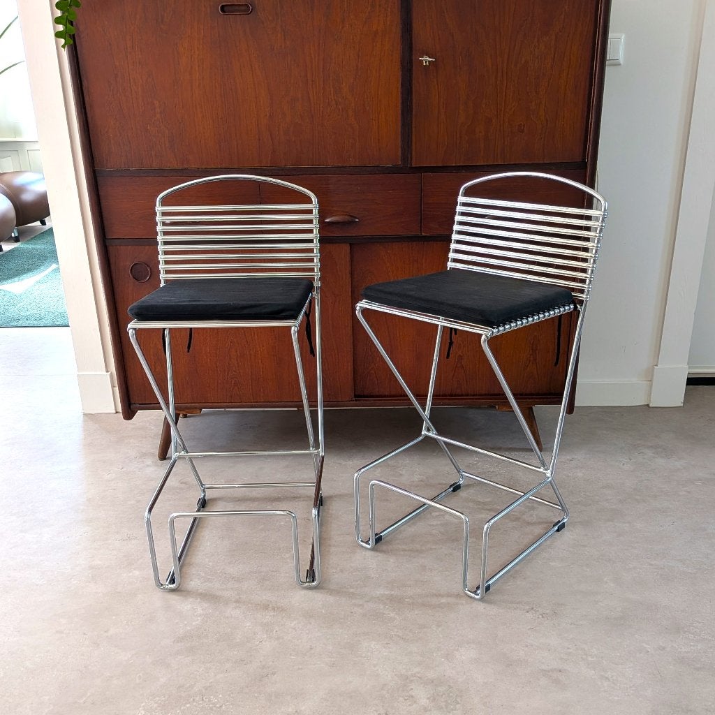 2 vintage Till Behrens design barkrukken krukken, Ophalen, Gebruikt, Met voetsteun, 60 tot 90 cm
