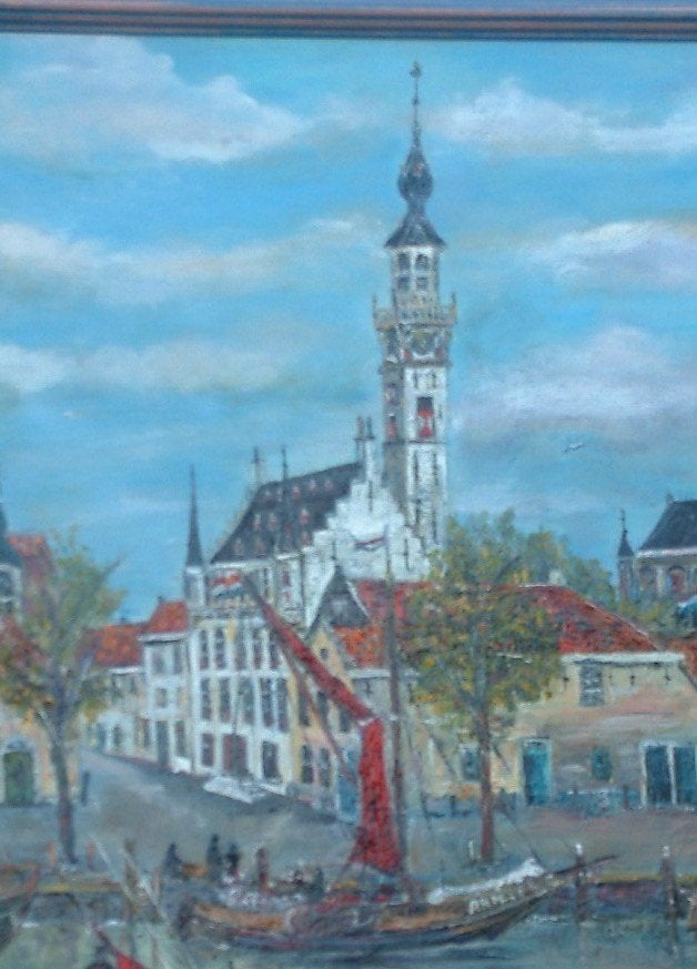 oude haven Veere  80 x 100 cm oude visserij op de zeil, Ophalen, Maritiem / water, Doek, Gesigneerd