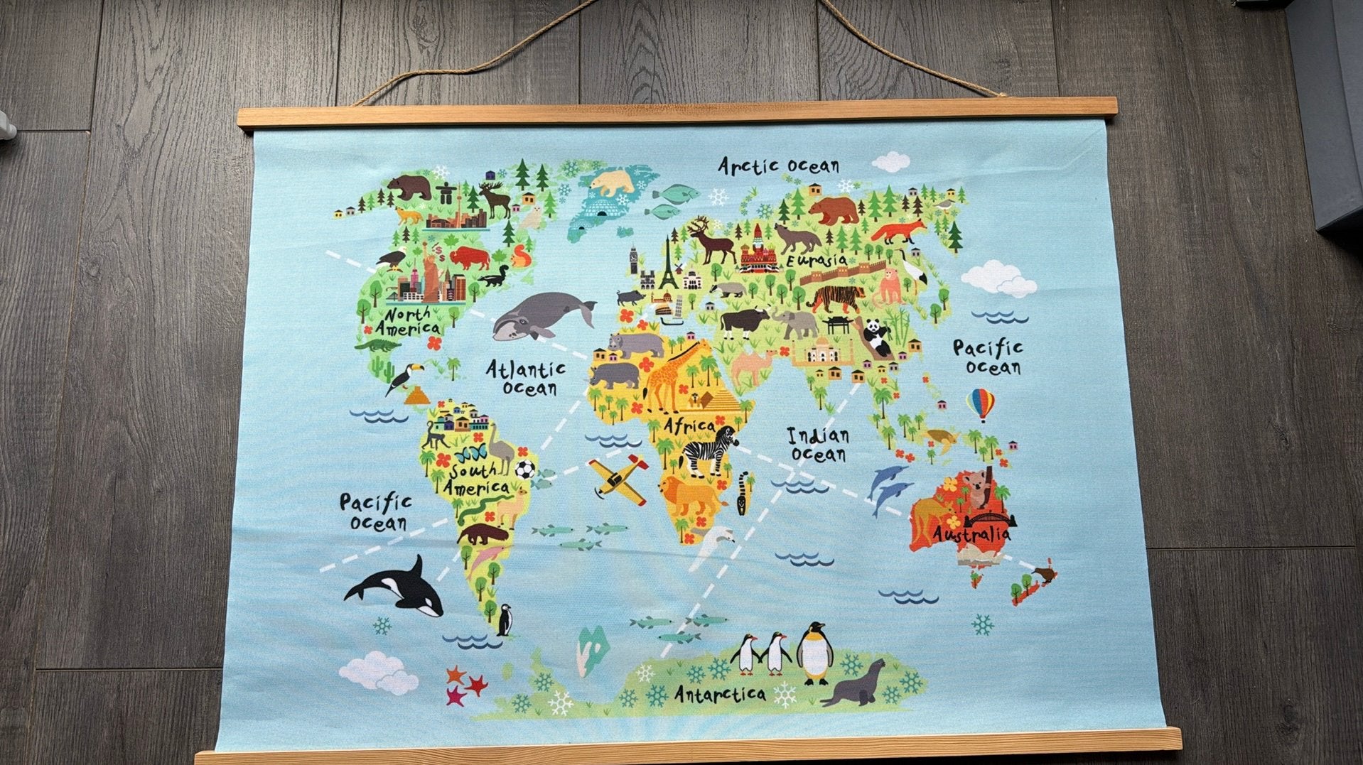 Canvas poster wereldkaart kind kamer kinderkamer, Antiek en Kunst, Ophalen, Aardrijkskunde