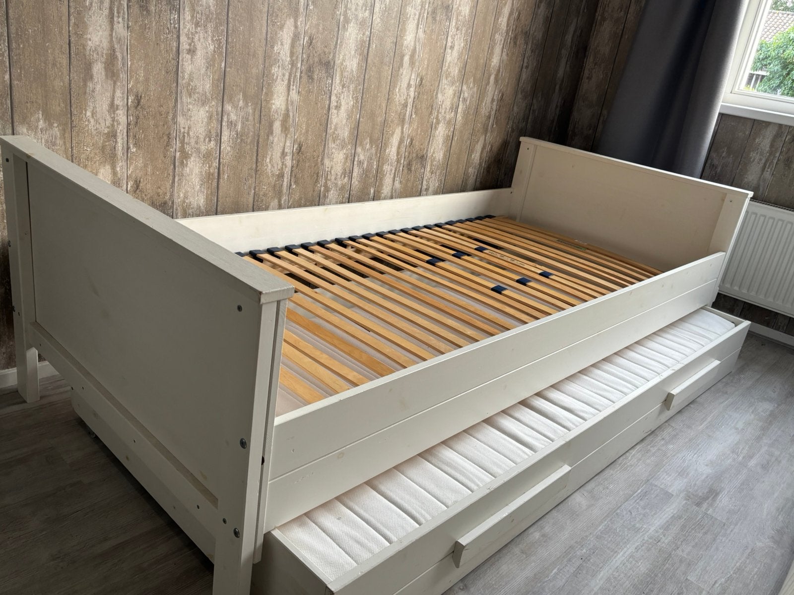 1 persoons bed met lattenbodem en lade, Huis en Inrichting, Slaapkamer | Bedden, Ophalen, Gebruikt, 90 cm, Eenpersoons