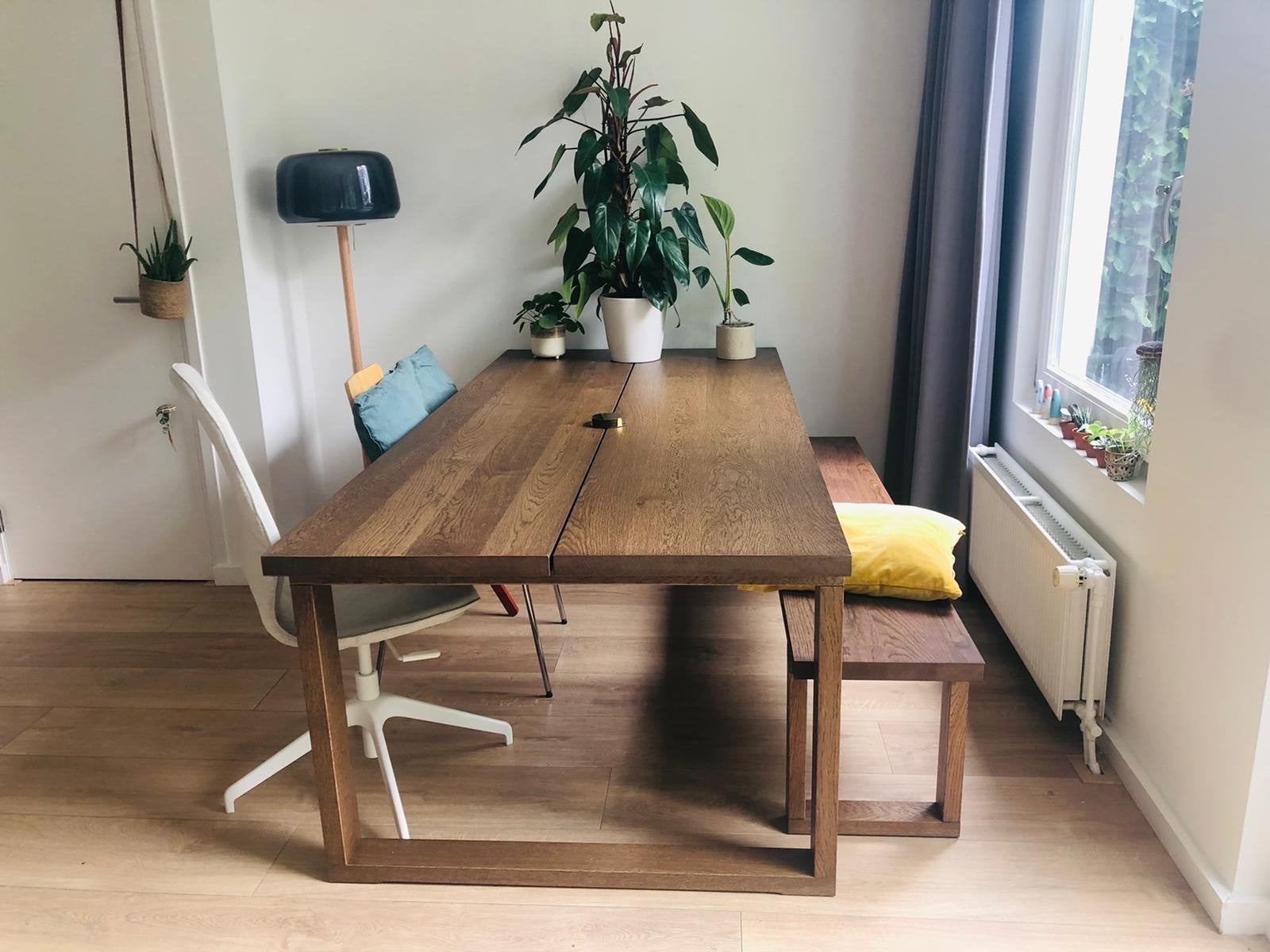 Ikea MÖRBYLÅNGA eettafel 220x100 cm met bank, Huis en Inrichting, Tafels | Eettafels, Ophalen, Gebruikt, 100 tot 150 cm, Eikenhout