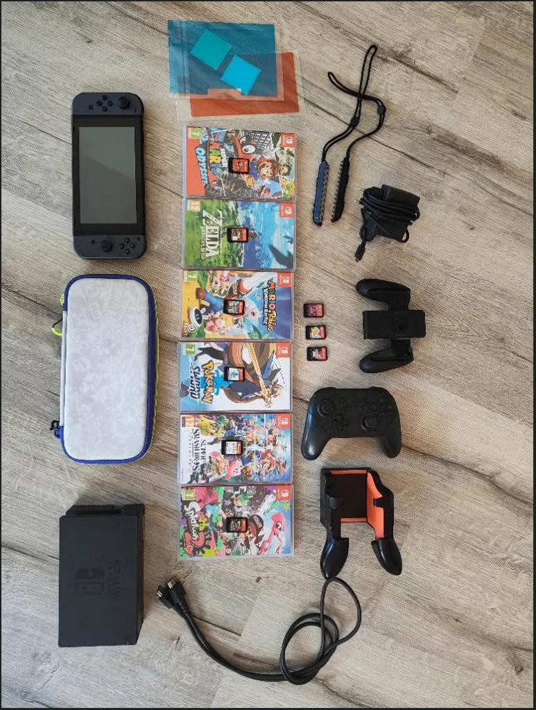 Nintendo Switch (v2) + Games + Accessoires, Spelcomputers en Games, Spelcomputers | Nintendo Switch, Zo goed als nieuw, Switch 2019 Upgrade