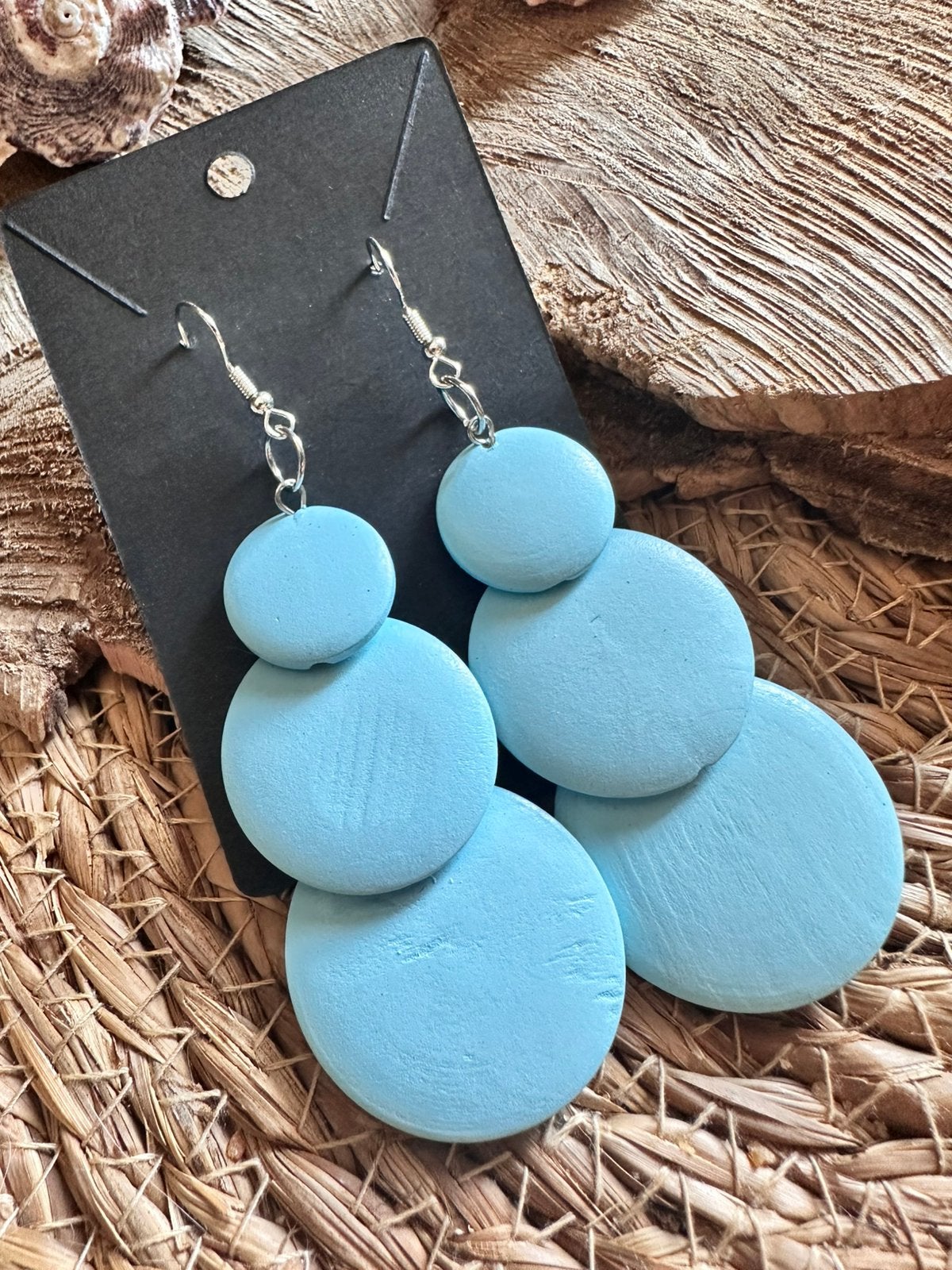 Boho oorbellen / lichtblauw / hout / nieuw, Sieraden, Tassen en Uiterlijk, Oorbellen, Overige materialen, Hangers, Blauw, Nieuw