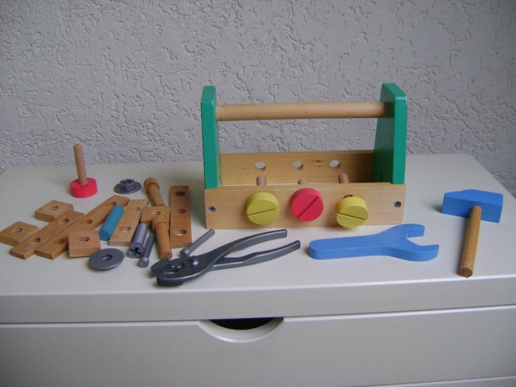 houten gereedsschap kist met hamer tang schroeven steeksleut, Ophalen of Verzenden, Zo goed als nieuw, Overige typen