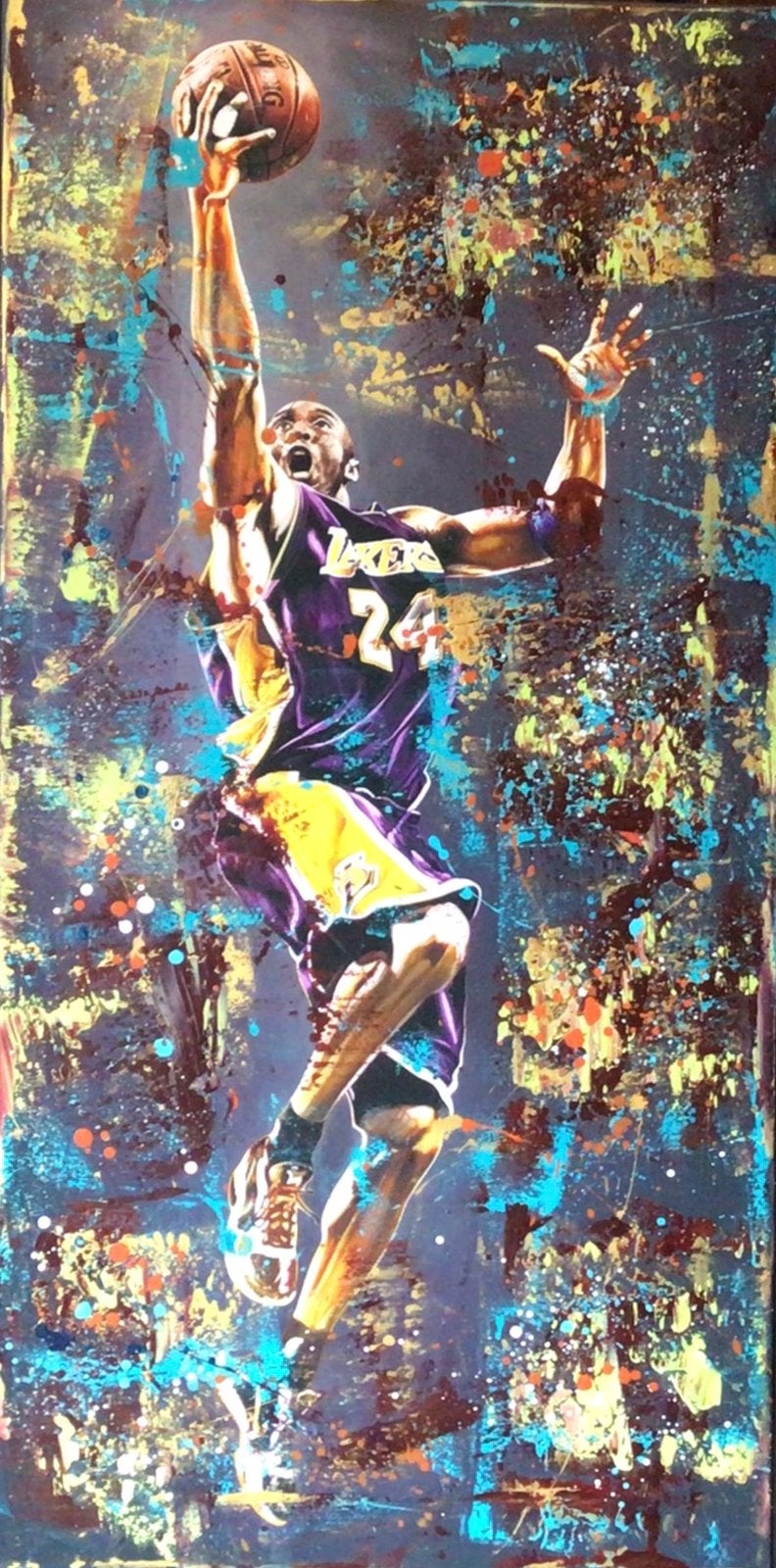 Kobe Bryant- Mixed Media- Katoenen canvasdoek-120x60cm, Ophalen of Verzenden, Nieuw, Ring, Bord of Paal