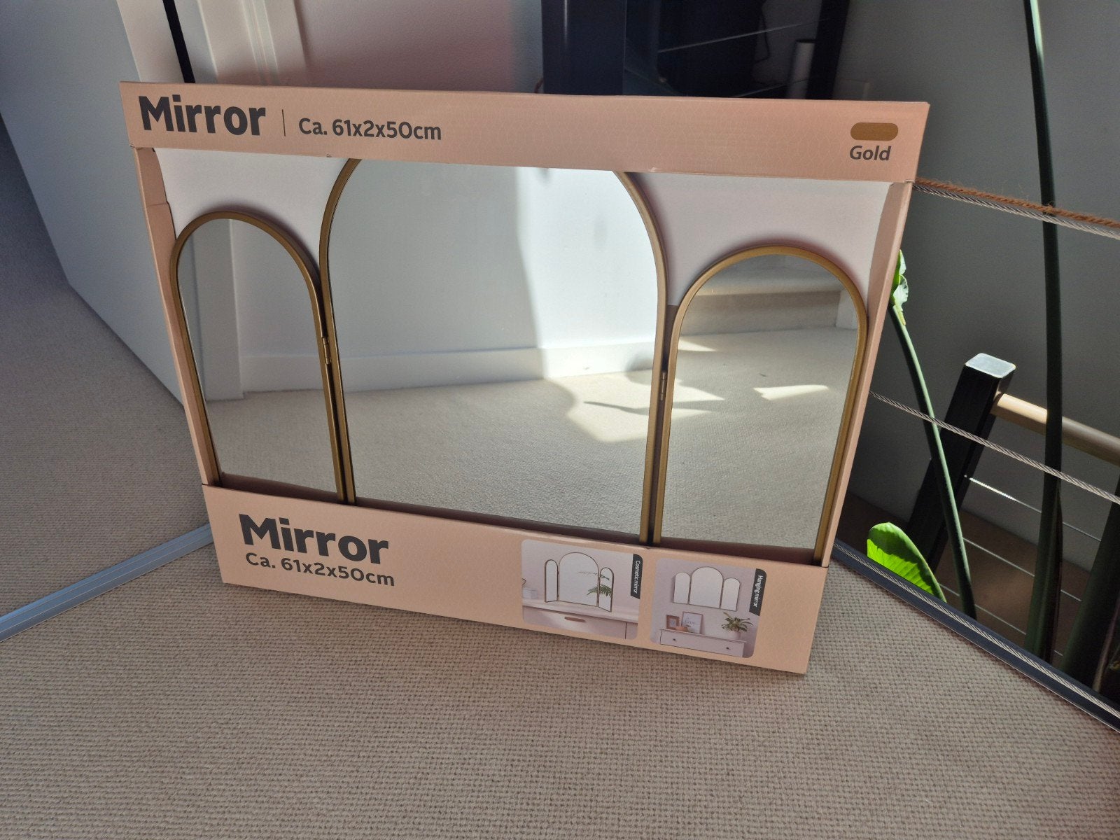 Gouden drieluik spiegel - Nieuw in doos, Huis en Inrichting, Ophalen, Nieuw, Minder dan 100 cm, Overige vormen